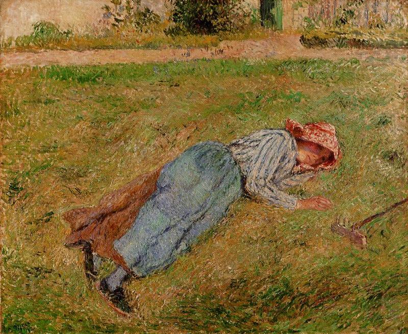 Resting, Peasant Girl Lying On Grass, Pontoise — Kamil Pisaro