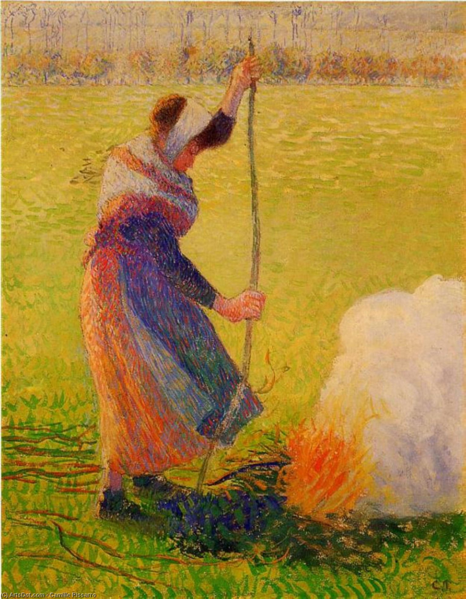 Žena Zapáľajúca Drevko — Camille Pissarro