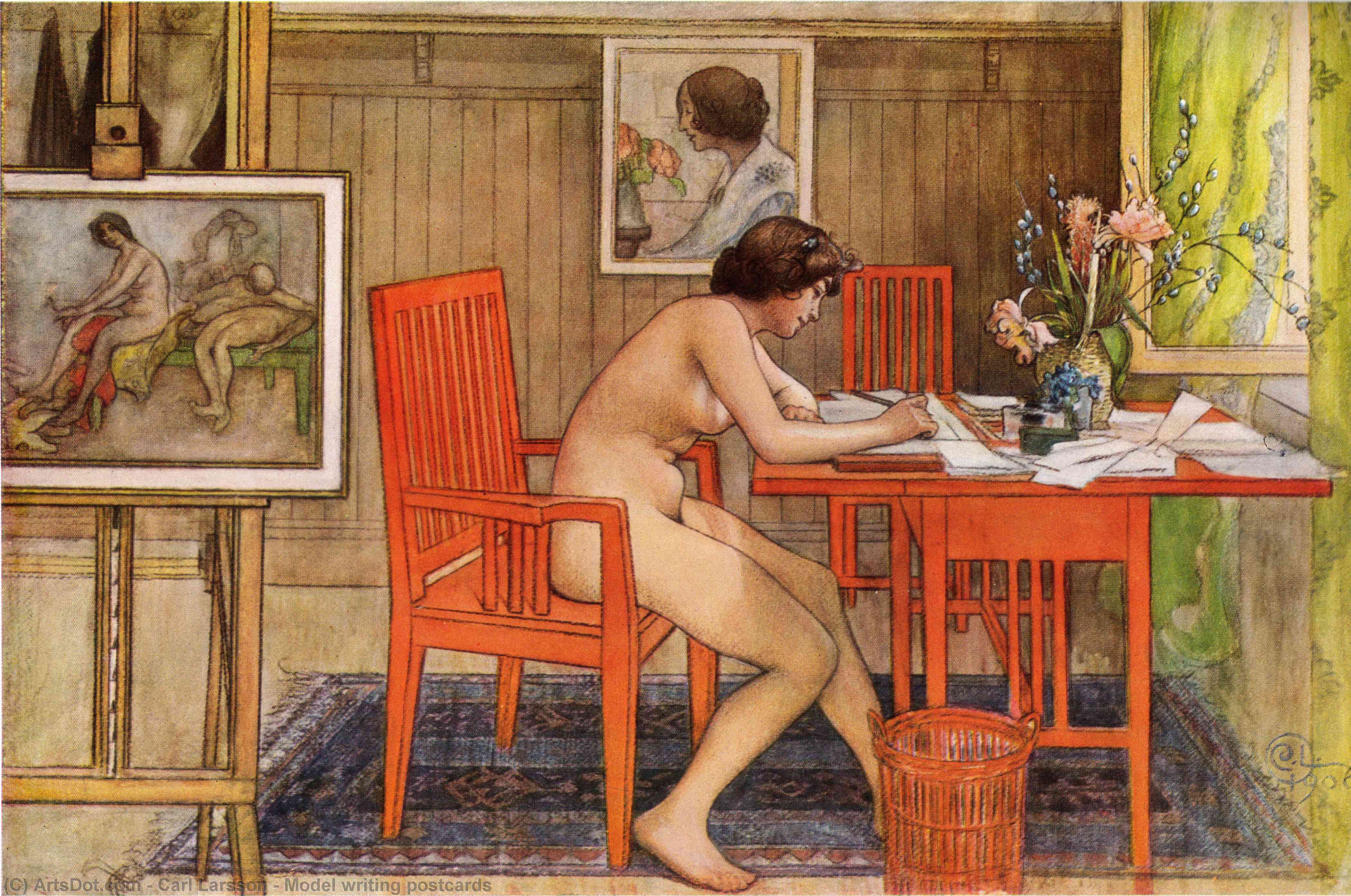 Model Writing Postcards — Carl Larsson