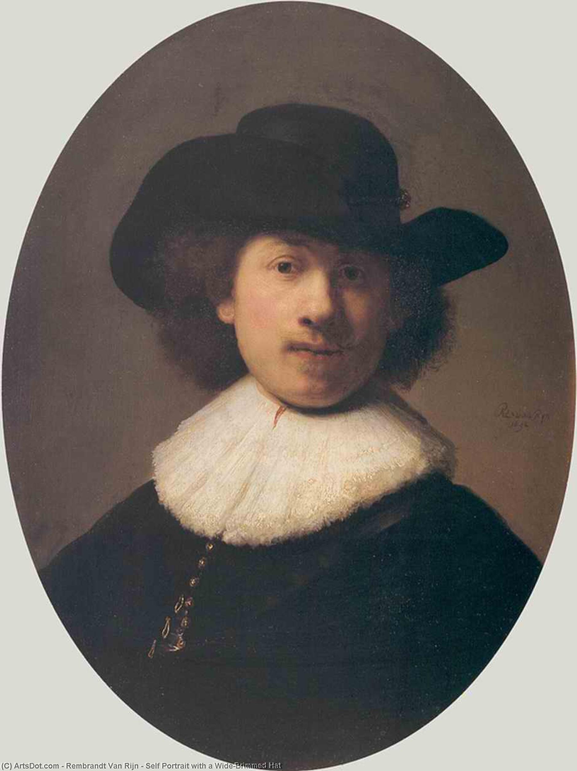 Self Portrait With A Wide-brimmed Hat — Rembrandt Van Rijn