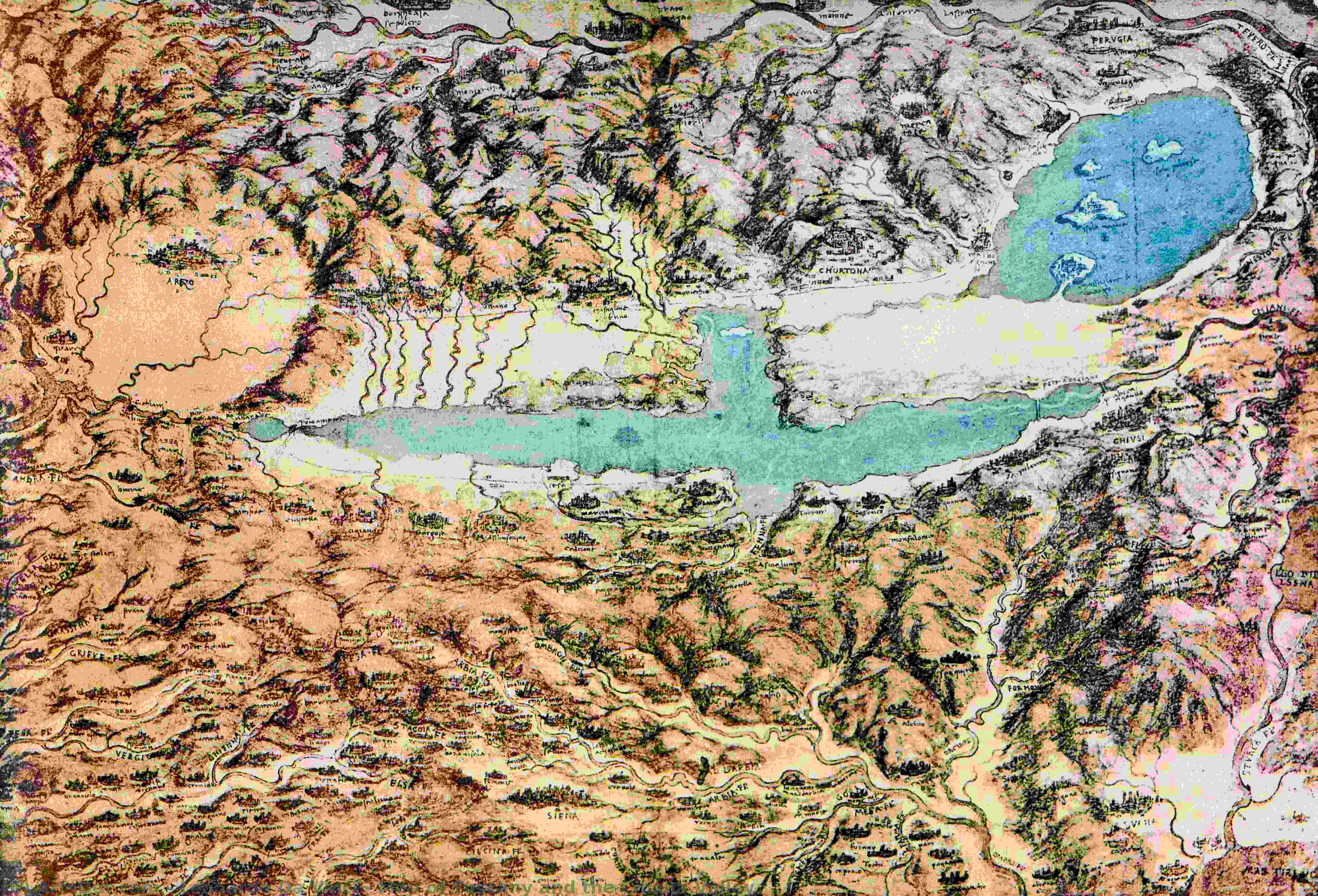 Map Of Tuscany And The Chiana Valley — Leonardo Da Vinci