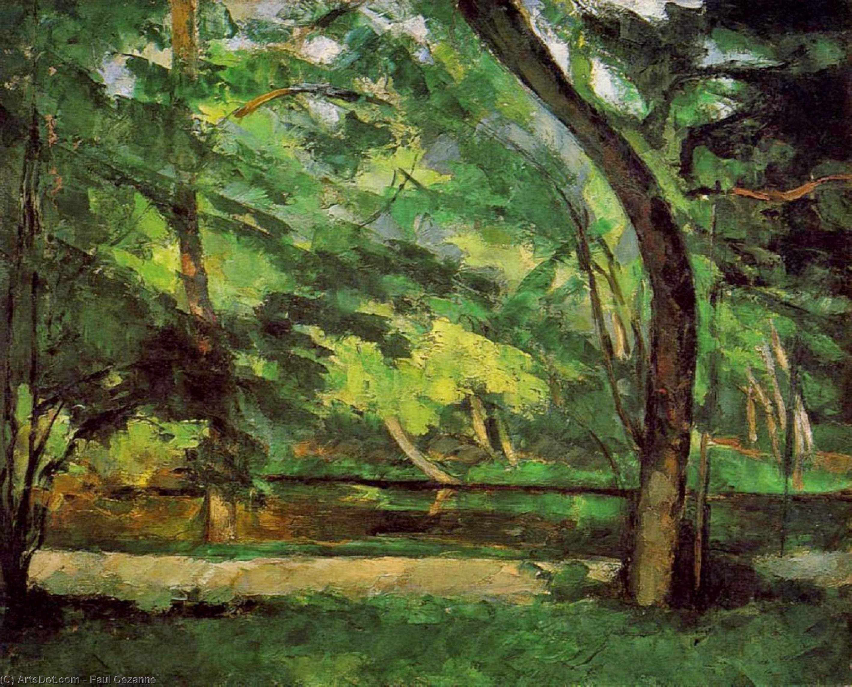 „etang Des Soeurs“ W Osny Paul Cézanne Stworzył Tę Monumentalną Pracę, Która Stanowi Kluczowy Moment W Historii Sztuki, Łącząc Impresjonizm Z Nowatorskimi Koncepcjami Kubizmu. Obraz Przedstawia Spokojne Lasy I Jezioro, Gdzie Drzewa I Roślinność Tworzą Har — Paul Cézanne