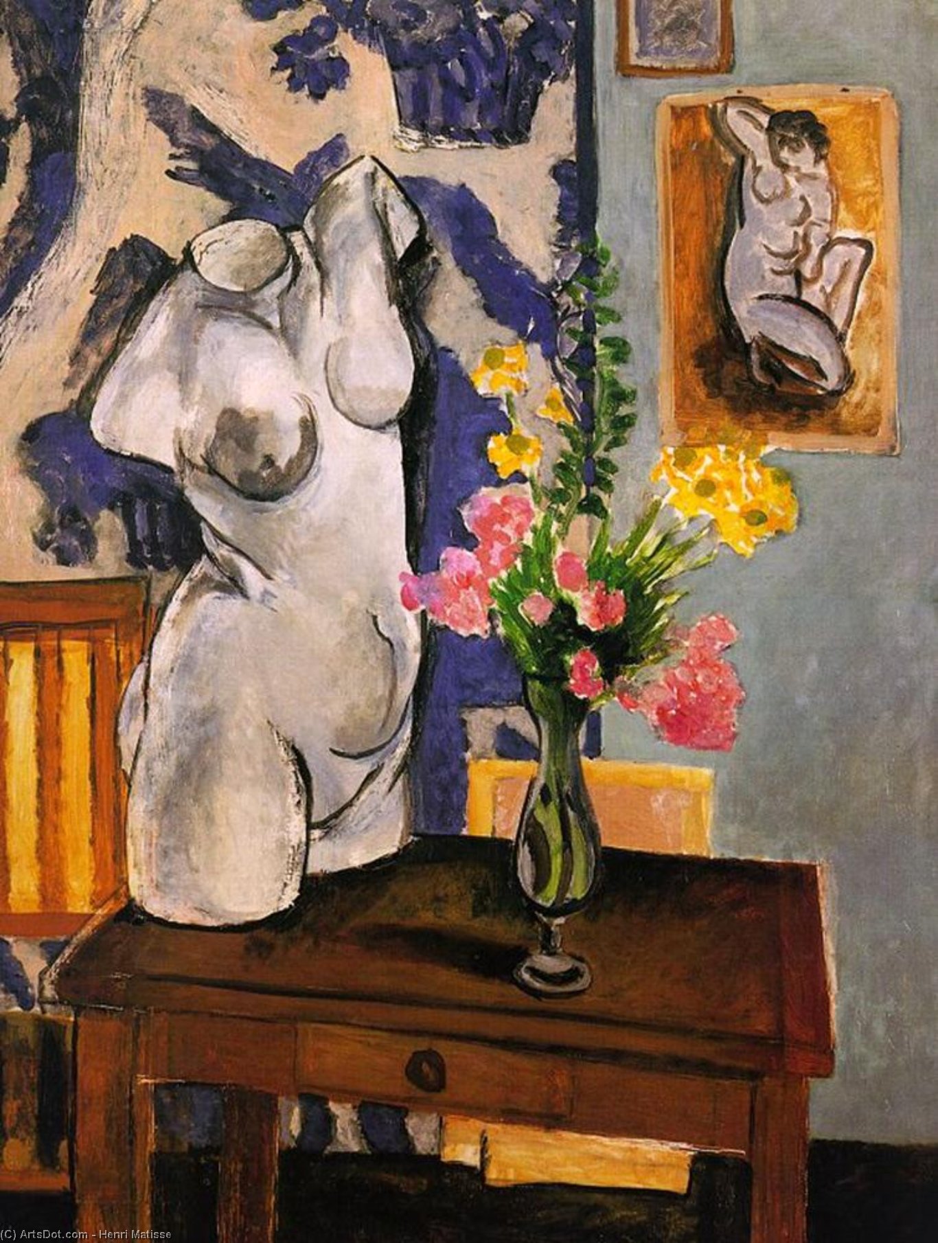 Plaster Torso And Bouquet Of Flowers, Oil On C — Henri Matisse