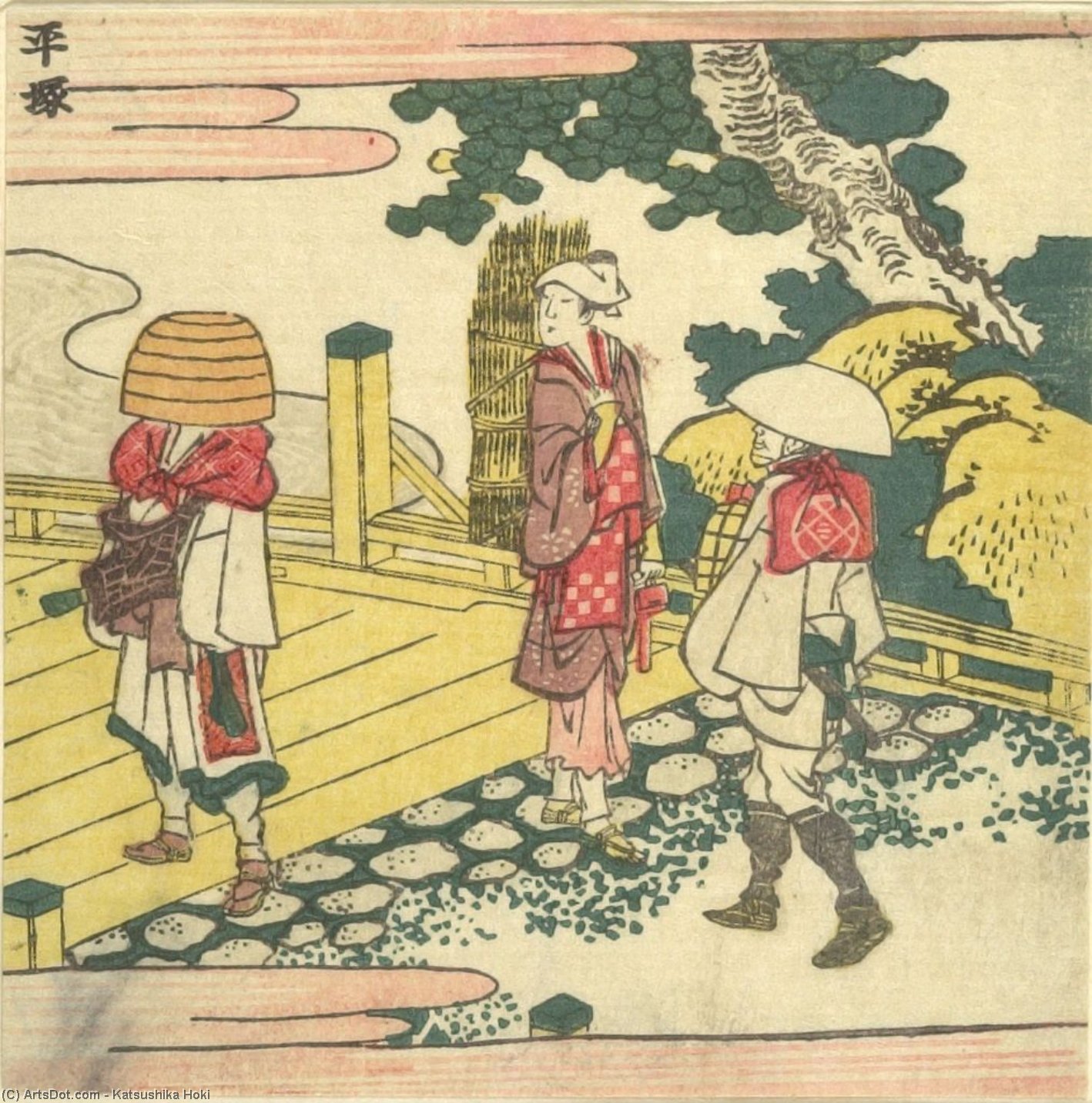 Mendicant And Two Travelers — Hokusai Kacušika