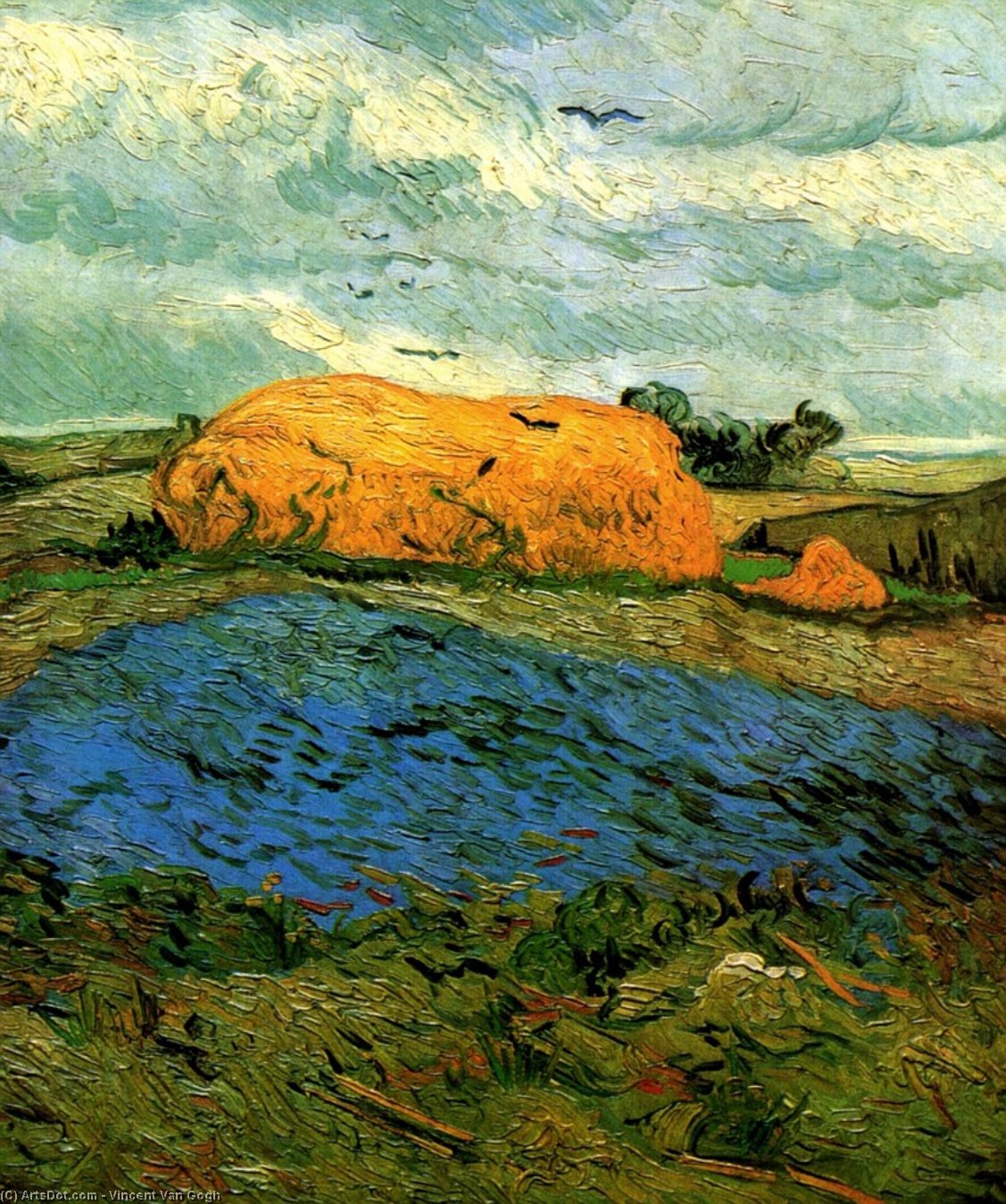 Haystacks Under A Rainy Sky — Vinsentas Van Gogas
