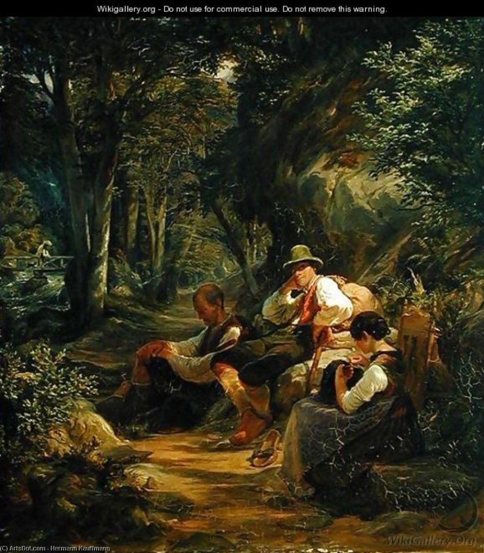 Three Upper Bavarians Resting On An Alpine Path — Hermann Kauffmann