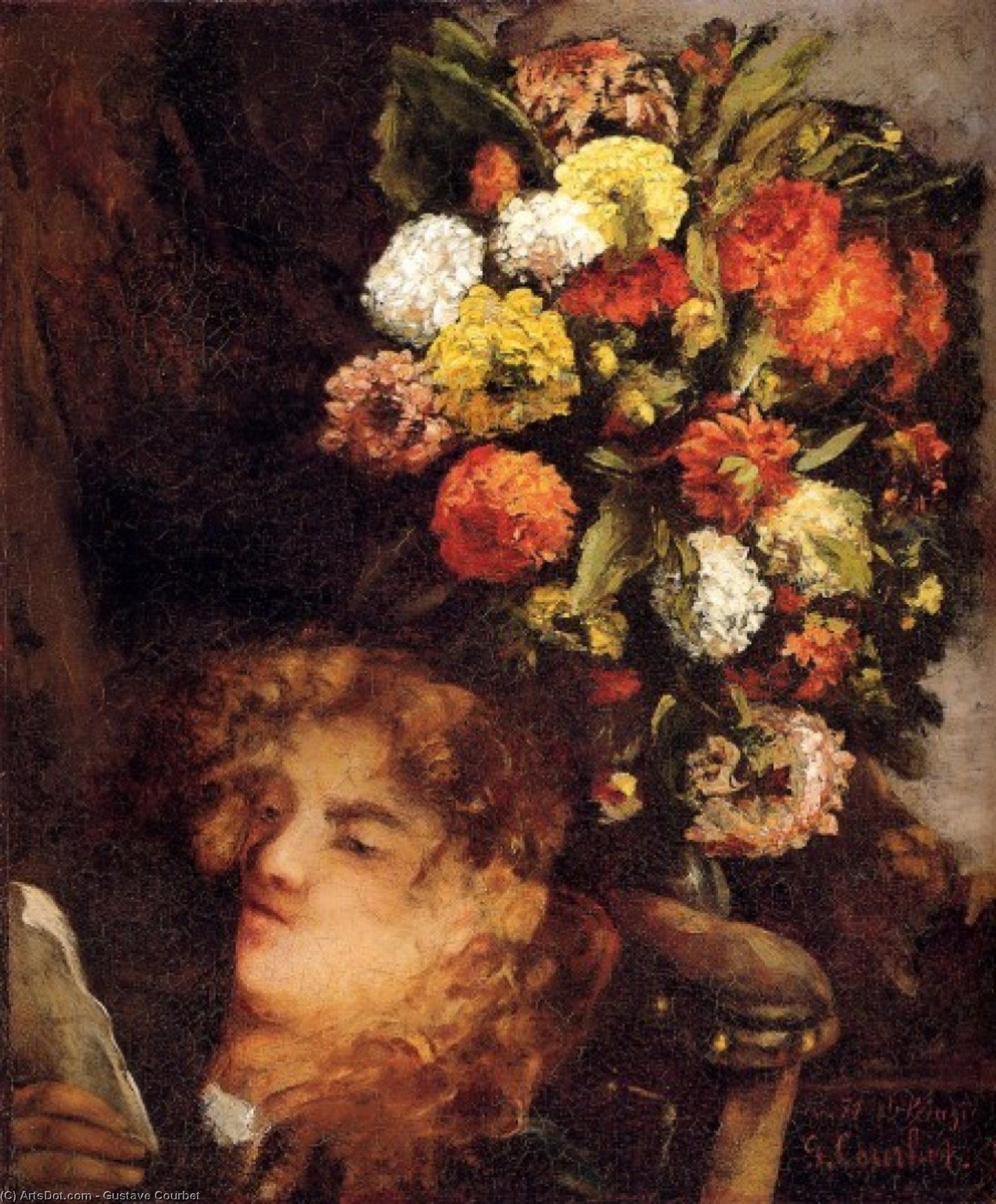 Head Of A Woman With Flowers — Gustave Courbet