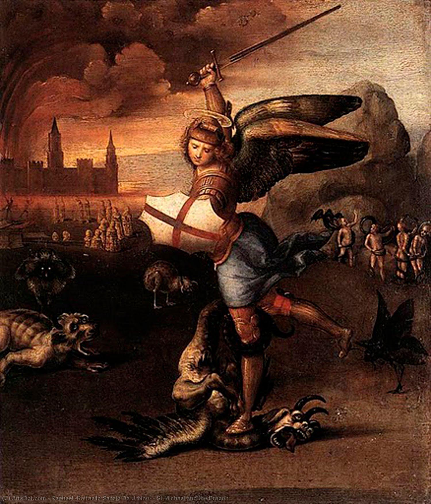 Rafael’ın Üçgen Çember Ve Yıldız Desenli İncili St Michael Ve Ejderha Baskısı — Raffaello
