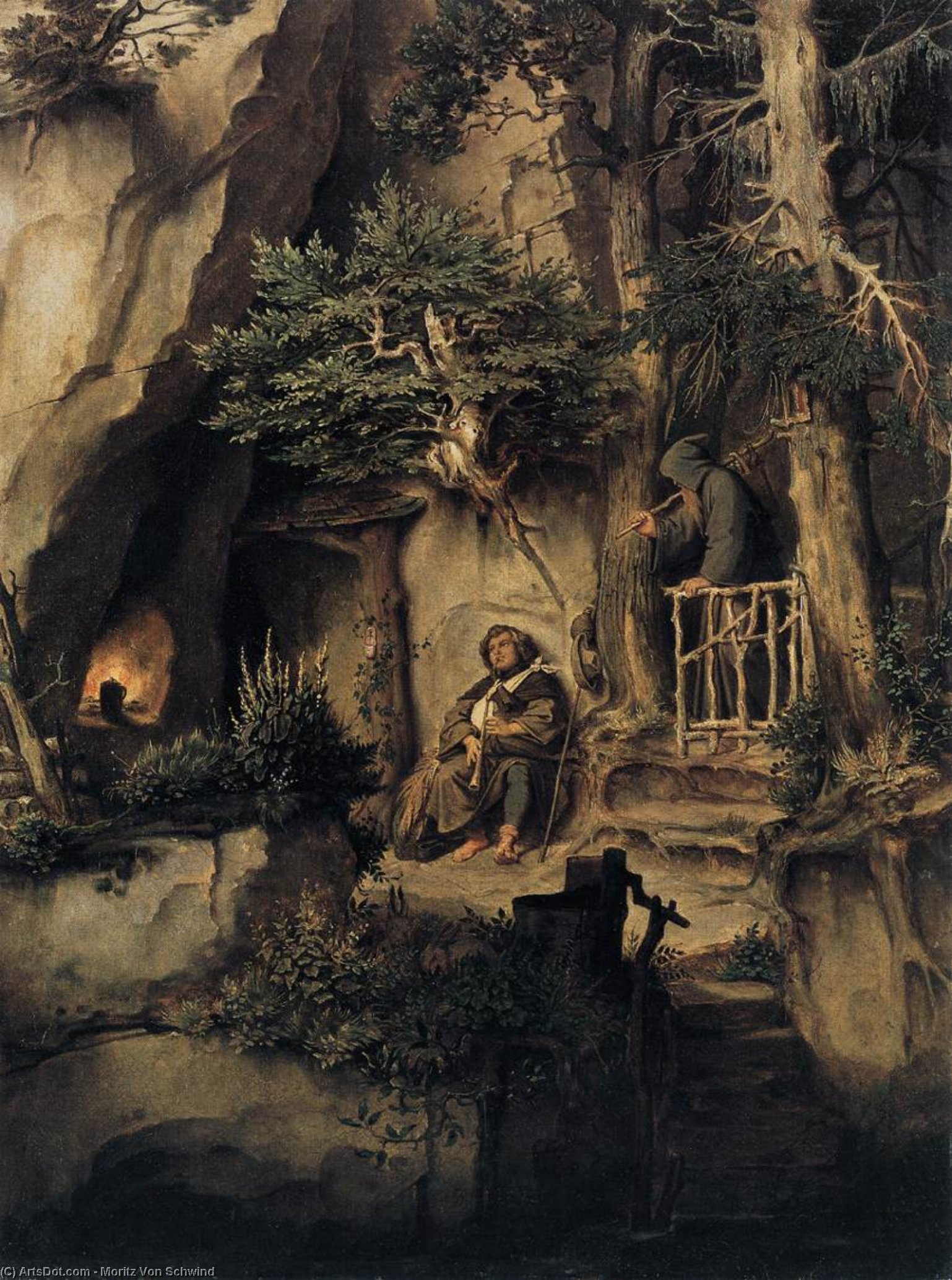 A Player With A Hermit — Moritz Von Schwind