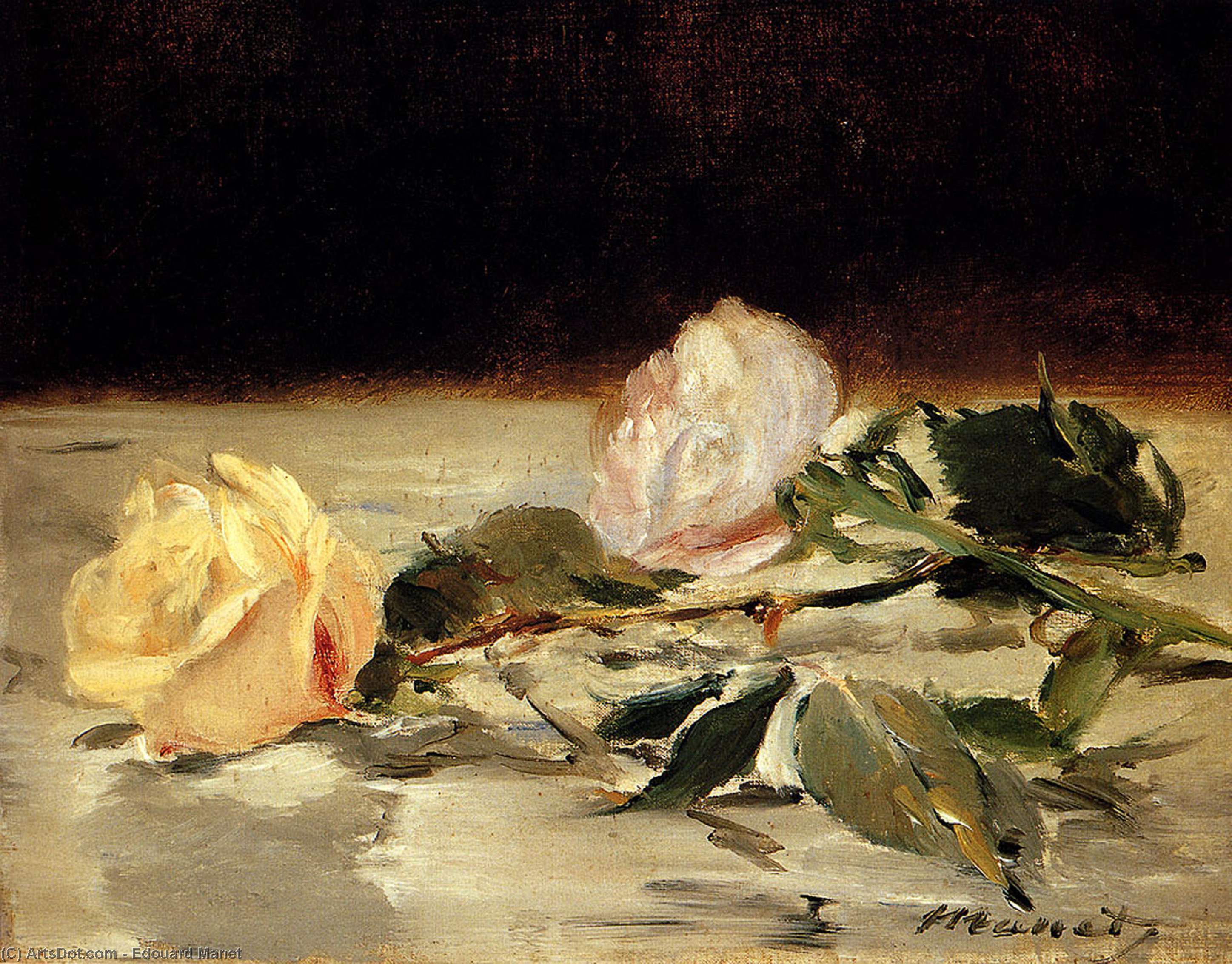 Two Roses On A Tablecloth — Édouard Manet