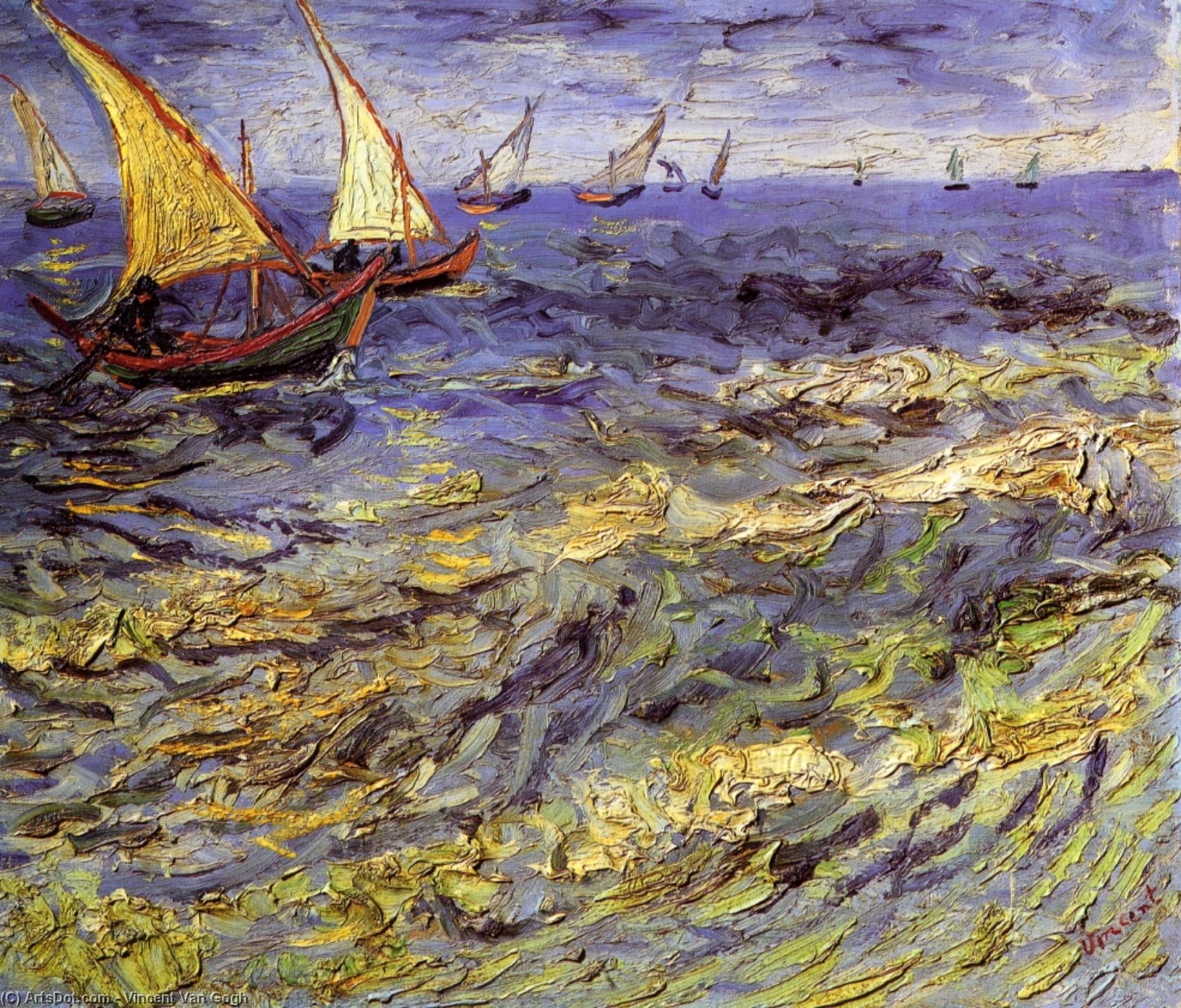 Fishing Boats At Sea (ako Je Poznato Kao Seascape At Saintes-maries) — Vincent Van Gog