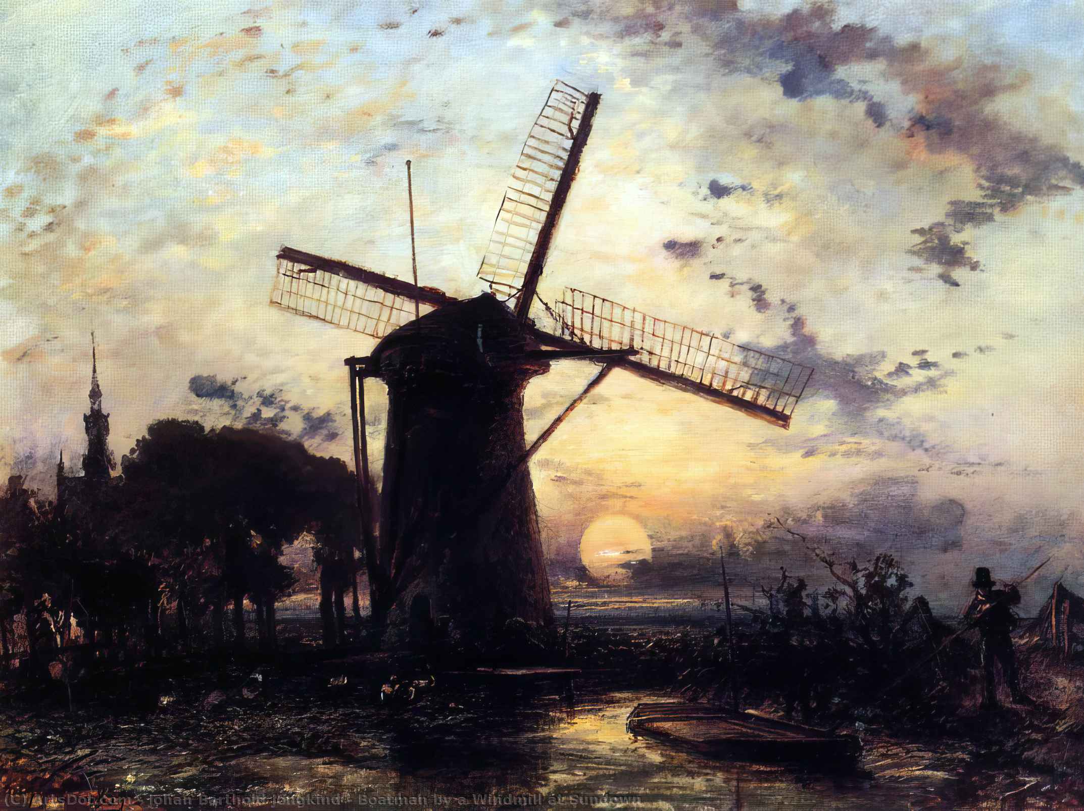 Boatman By A Windmill At Sundown — Johan Barthold Jongkind