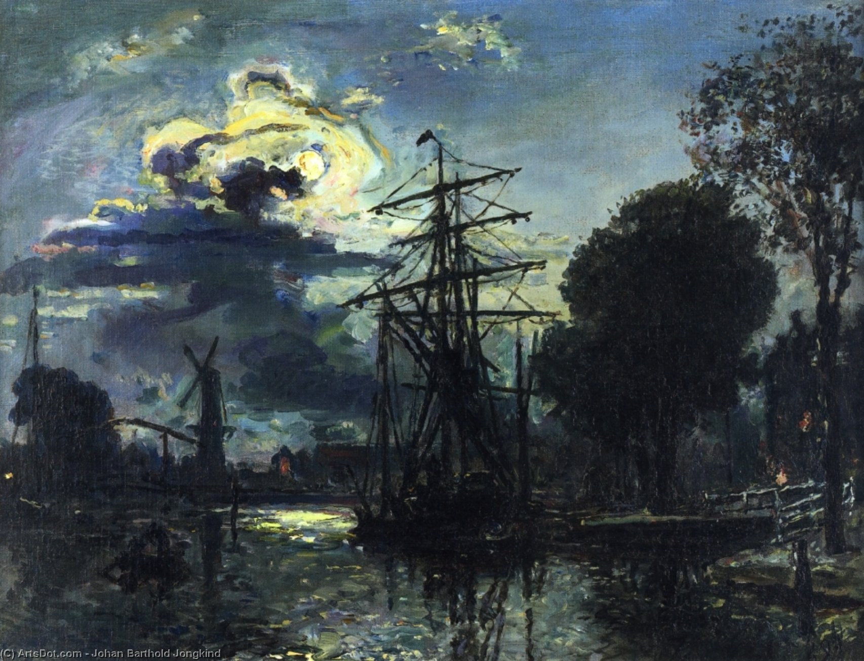 Canal In The Moonlight — Johanas Bartoldas Jongkindas