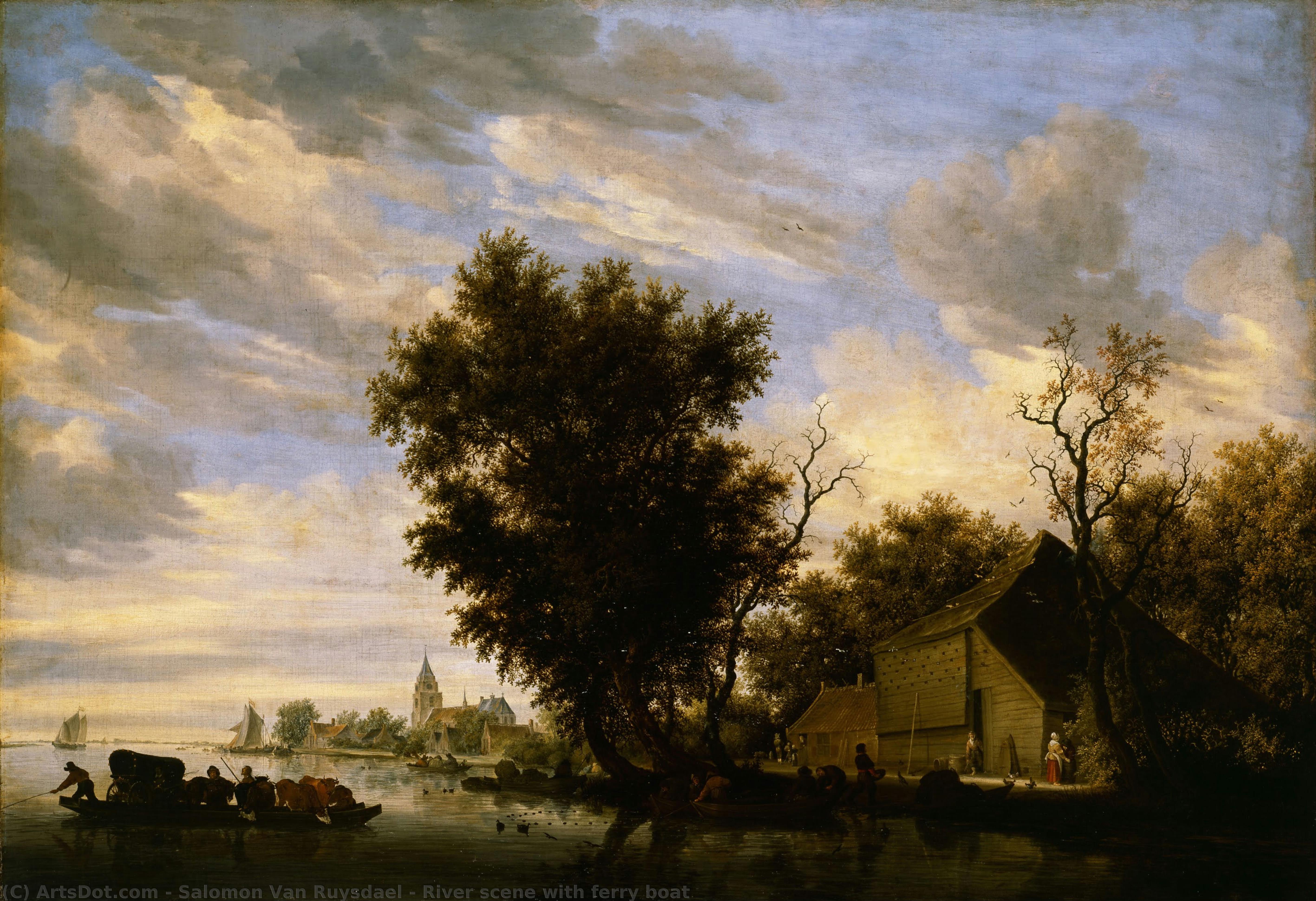 River Scene With Ferry Boat — Salomon Van Ruysdael