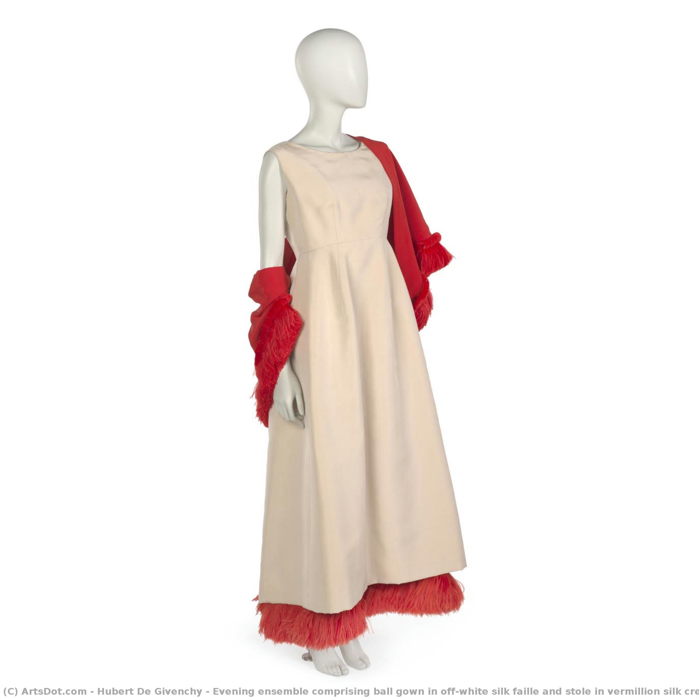 Ensemble De Soirée Composé D'une Robe Blanche En Soie Faille Et D'une Étoffe Rouge En Soie Crepe — Hubert De Givenchy