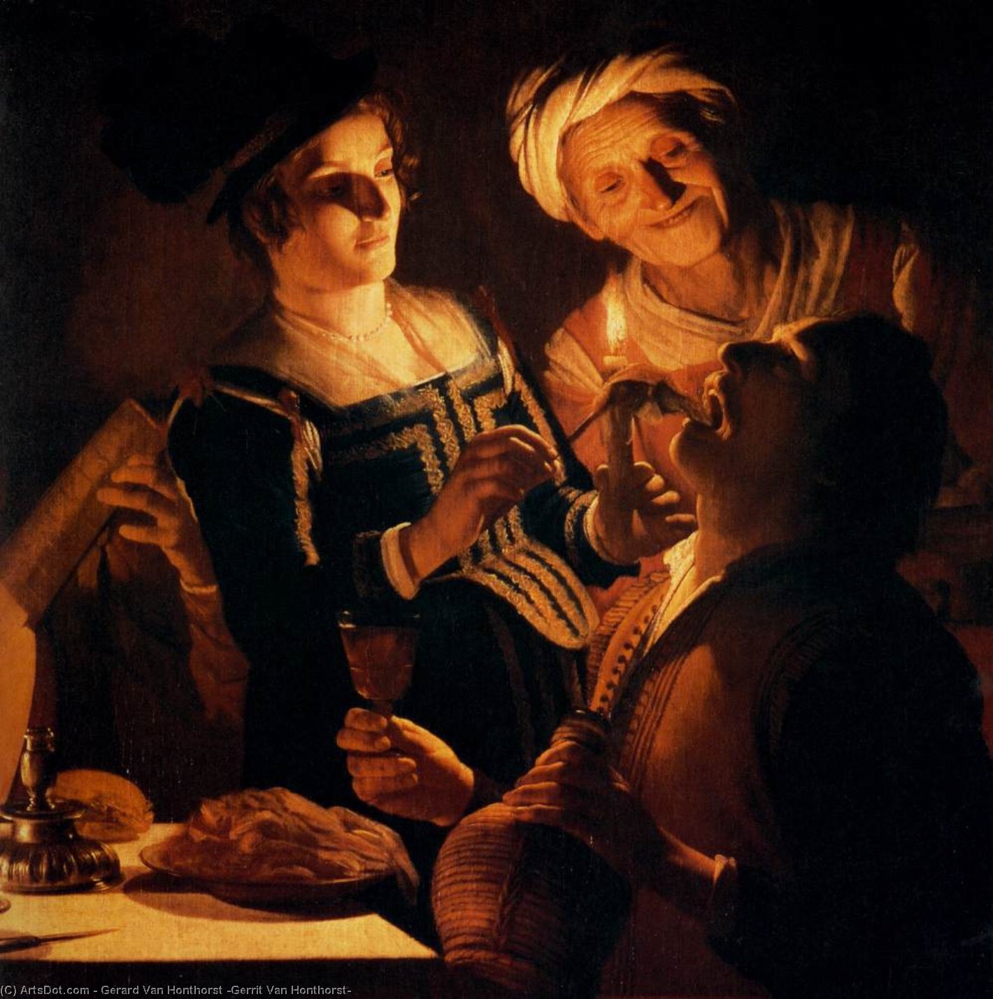 Comida (detalle) — Gerard Van Honthorst