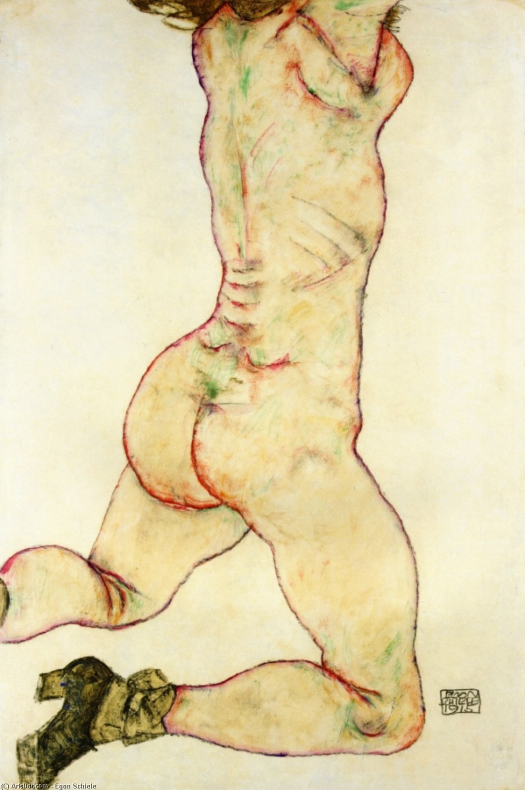 Kneeling Female Nude, Back View — Egon Schiele