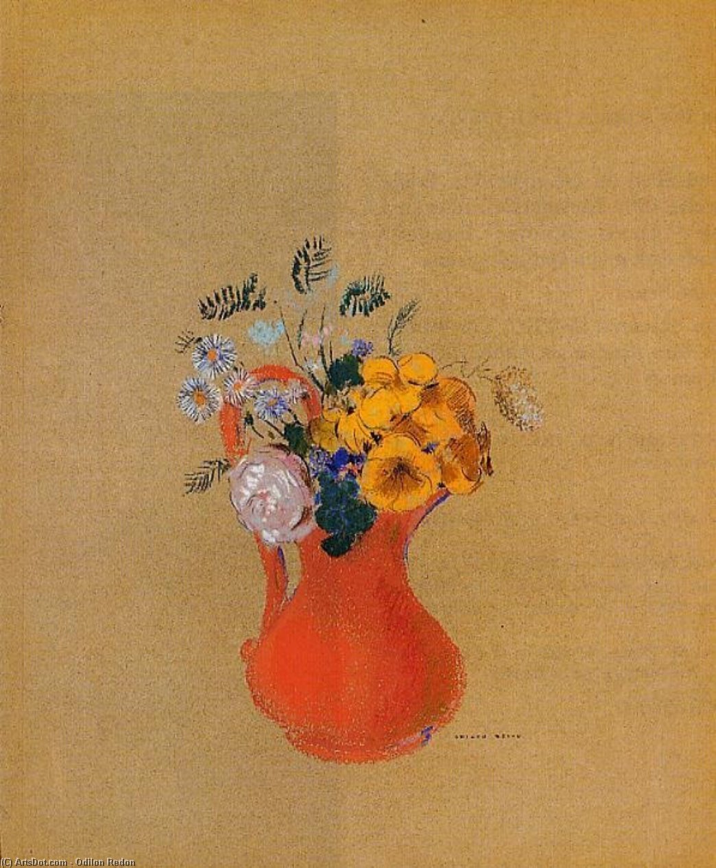 Flowers In A Red Pitcher — Odilon Redon