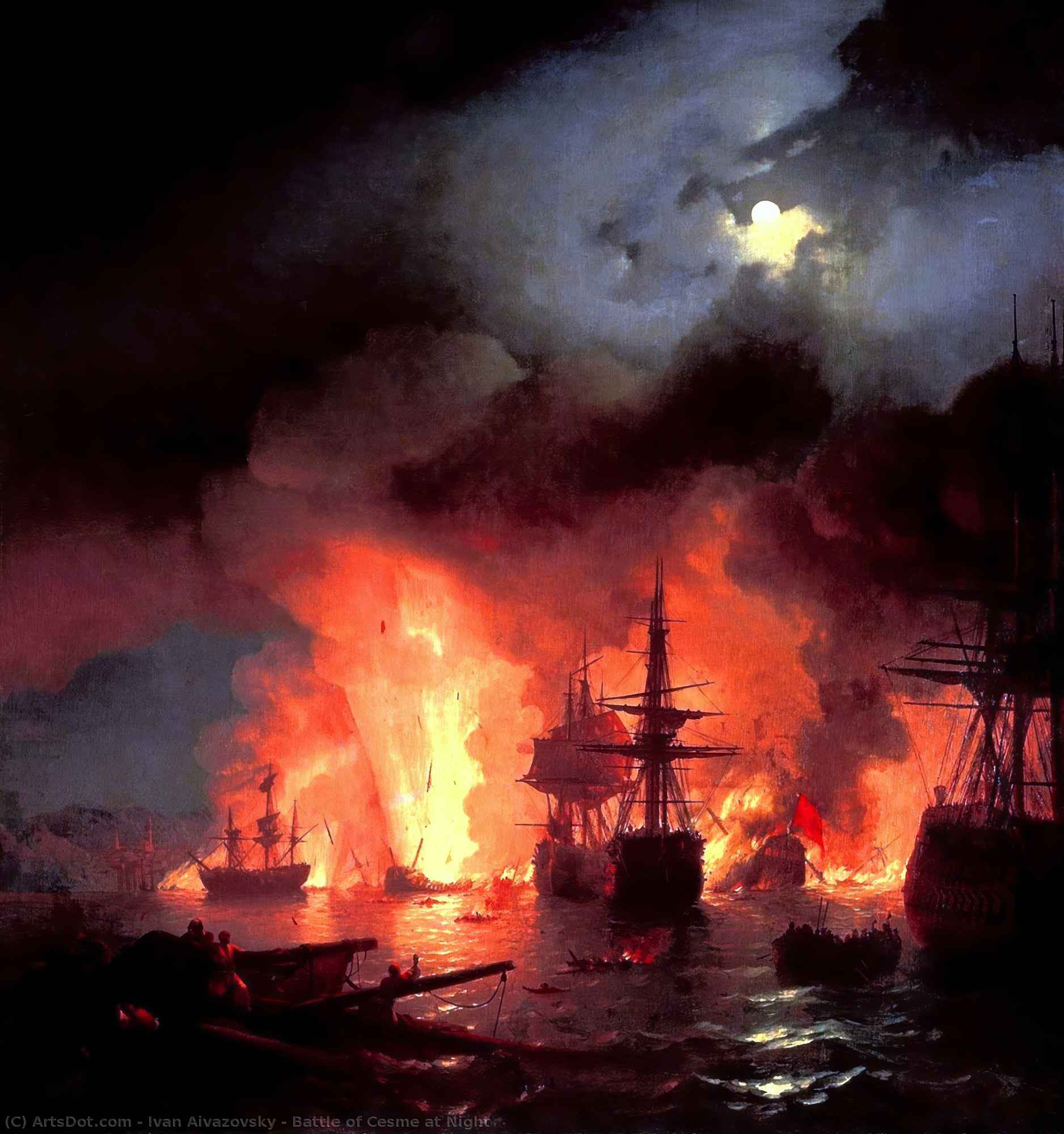 Battle Of Cesme At Night — Ivan Konstantinovich Aivazovsky