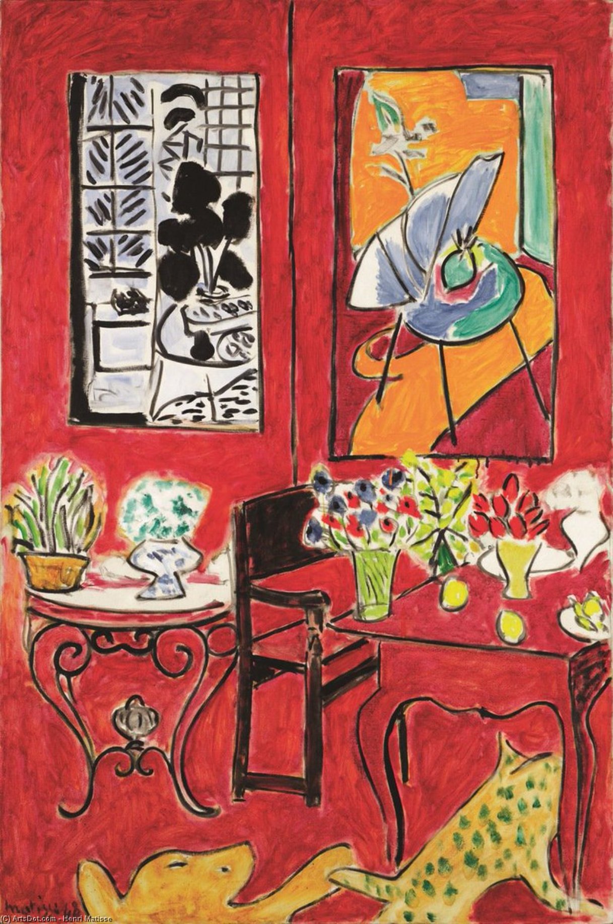 Grand Intérieur rouge Huile sur Toile Paris, Musée national d'Art Moderne