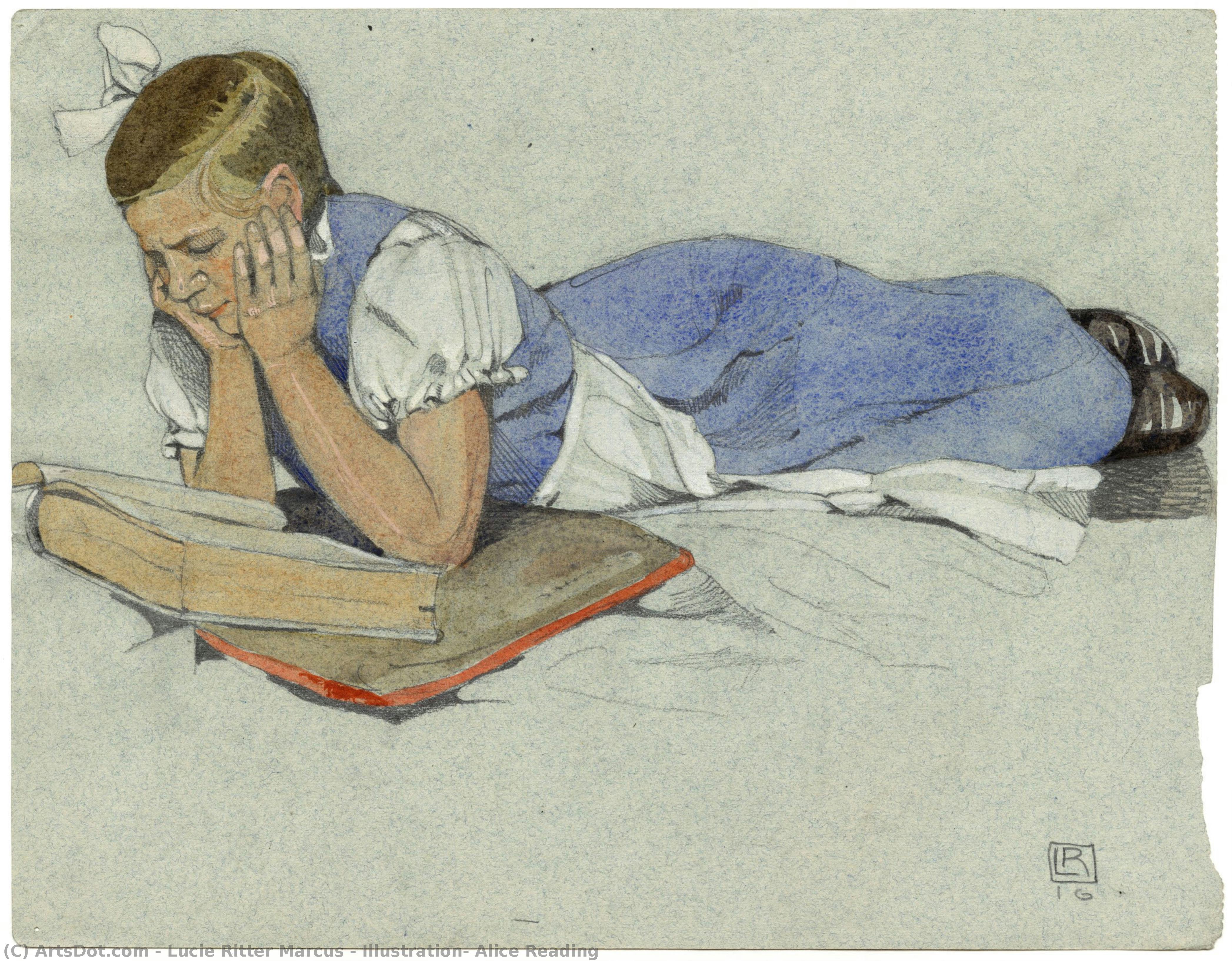 Illustration: Alice Reading — Lucie Ritter Marcus