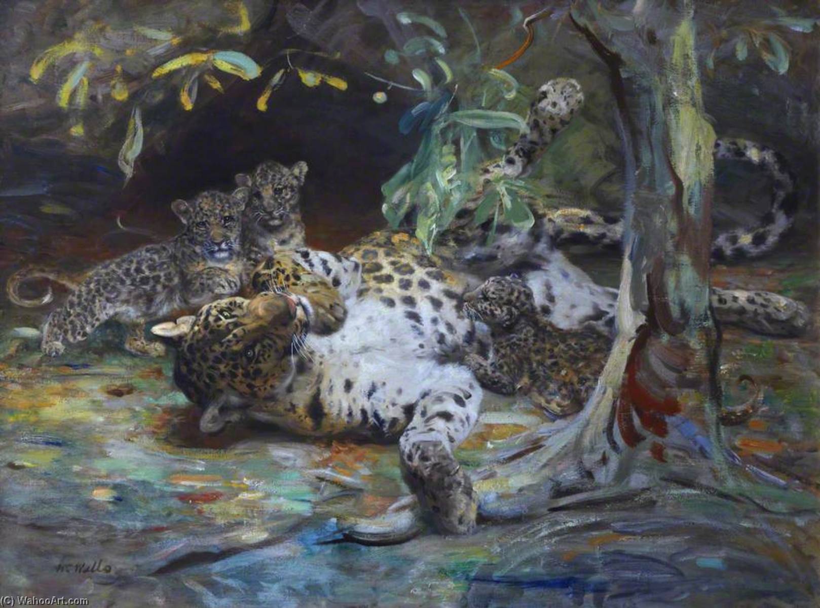Leopardess With Cubs — William Walls