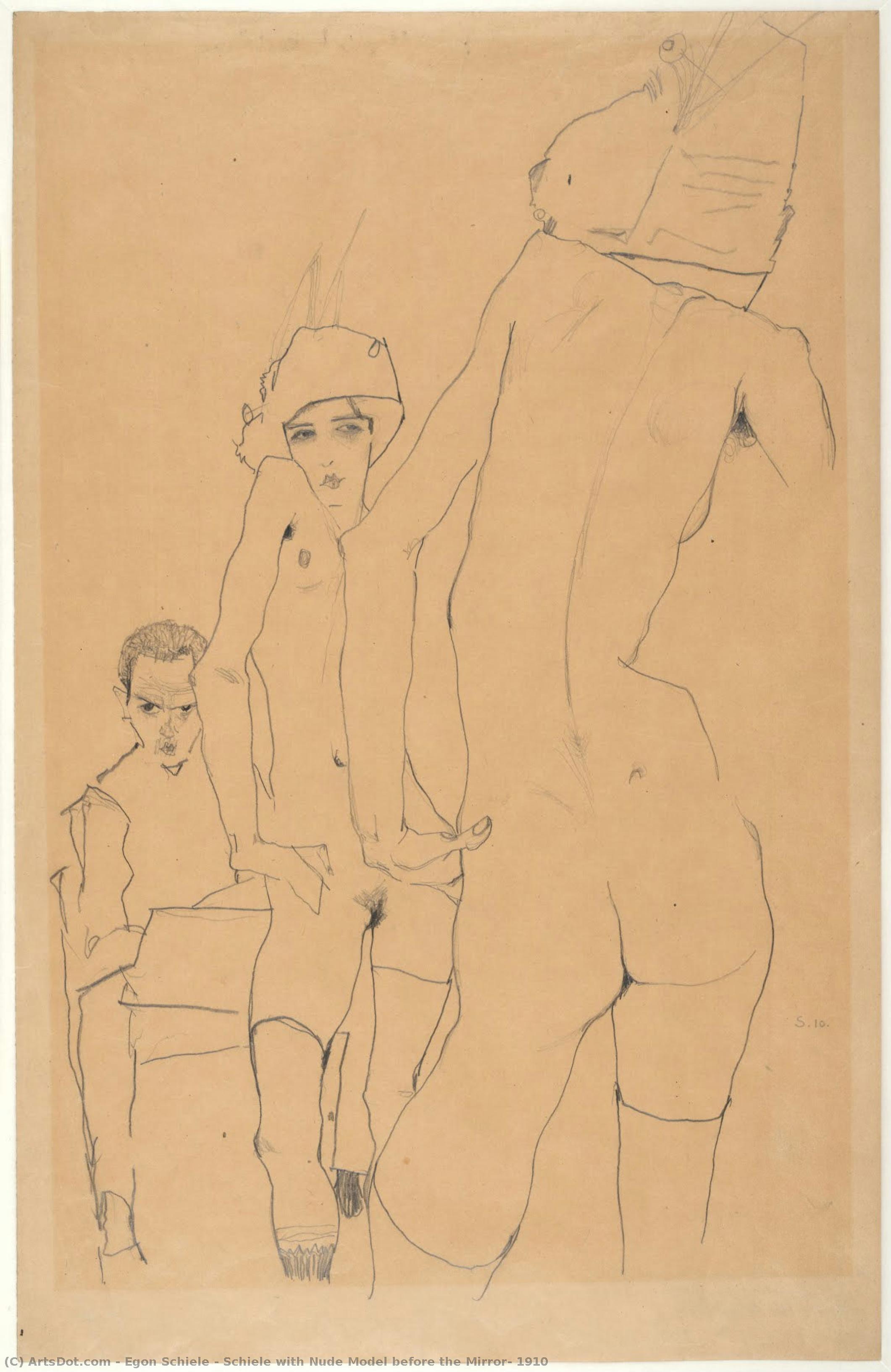 Schiele With Nude Model Before The Mirror, 1910 — 에곤 실레