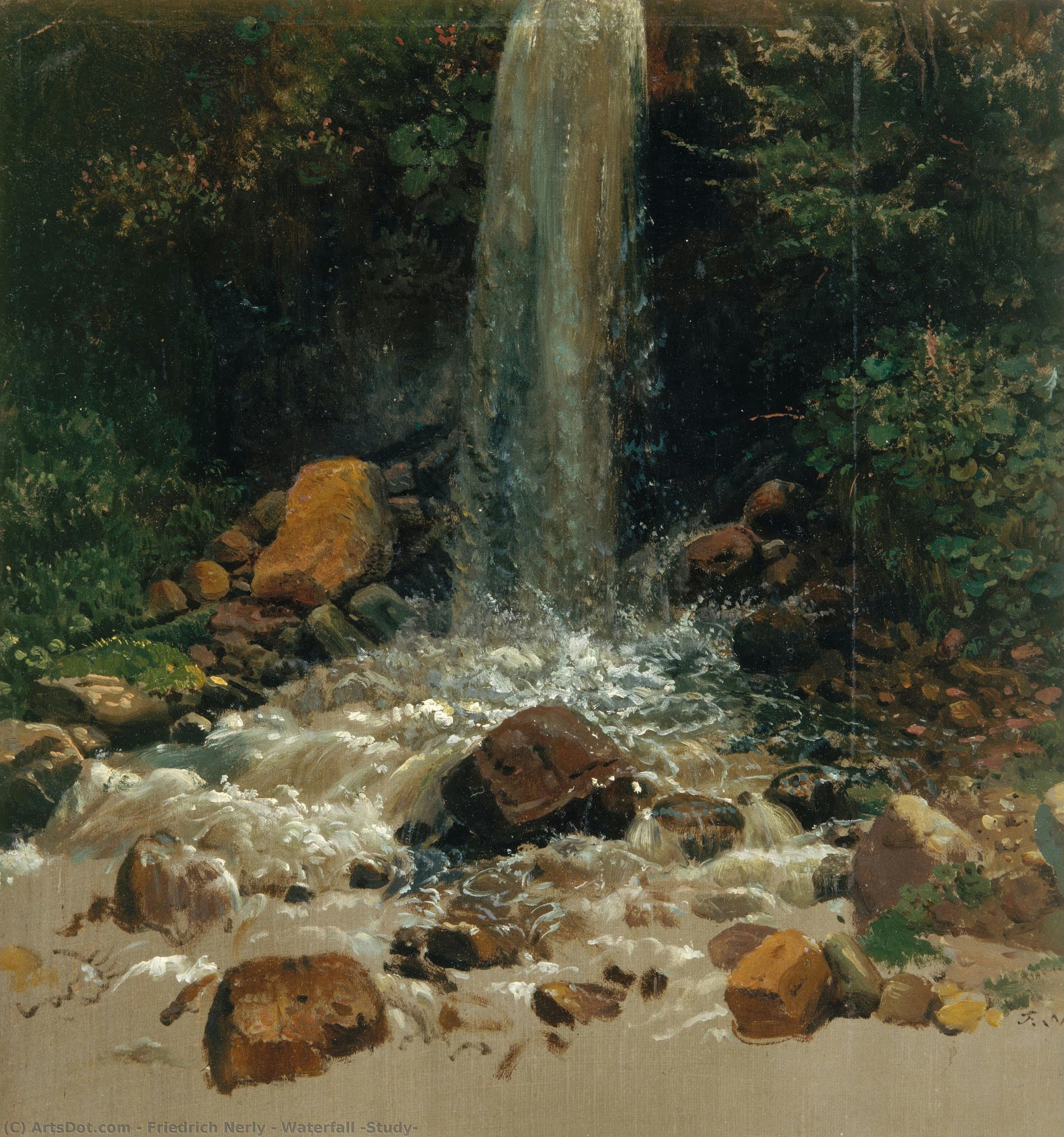 Waterfall (study) — Friedrich Nerly