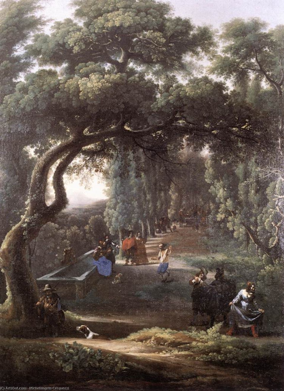 Figures In A Tree-lined Avenue — Michelangelo Cerquozzi