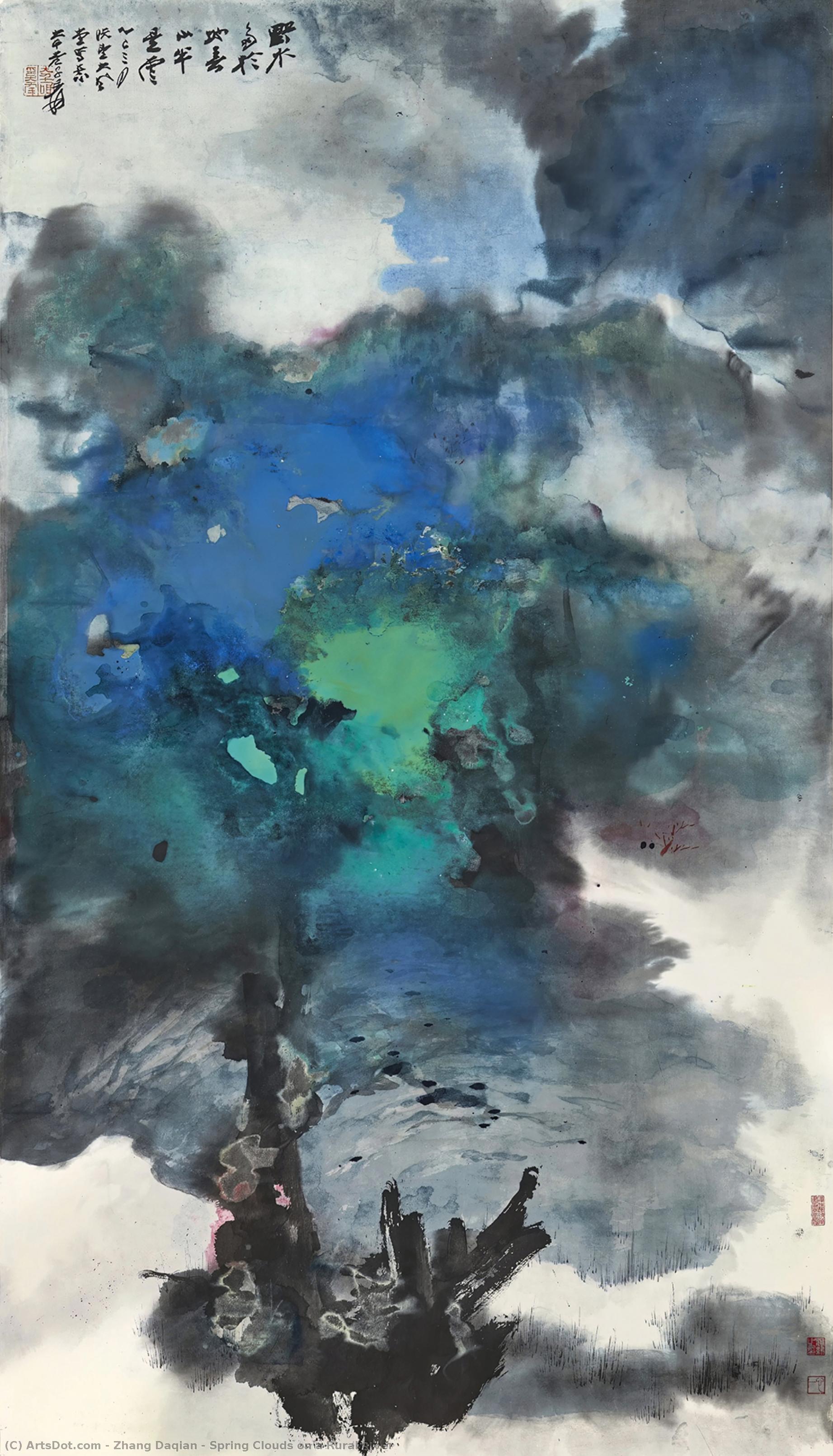 Spring Clouds On A Rural River — Zhang Daqian