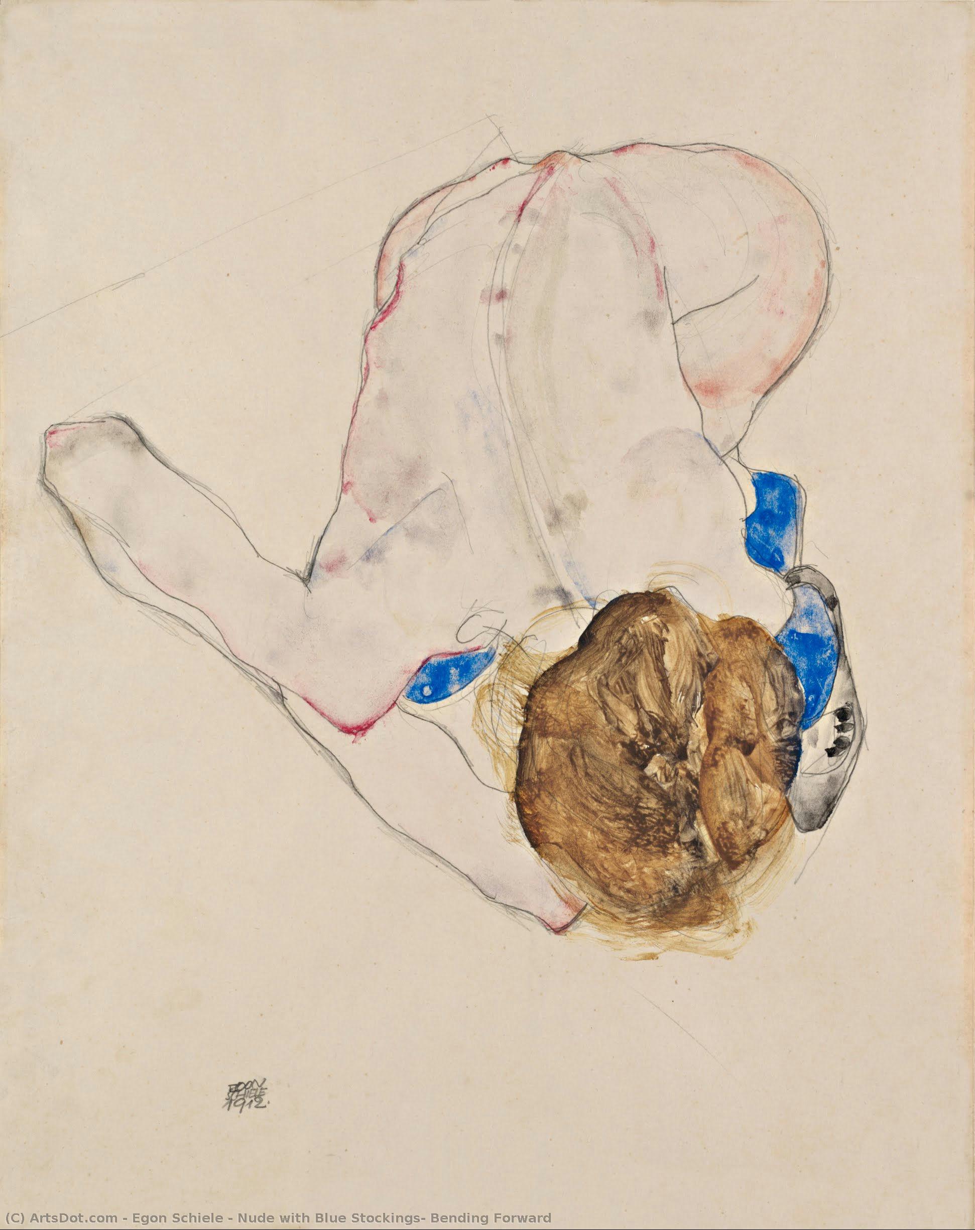 Nude Con Calze Blu, Piegata In Avanti — Egon Schiele