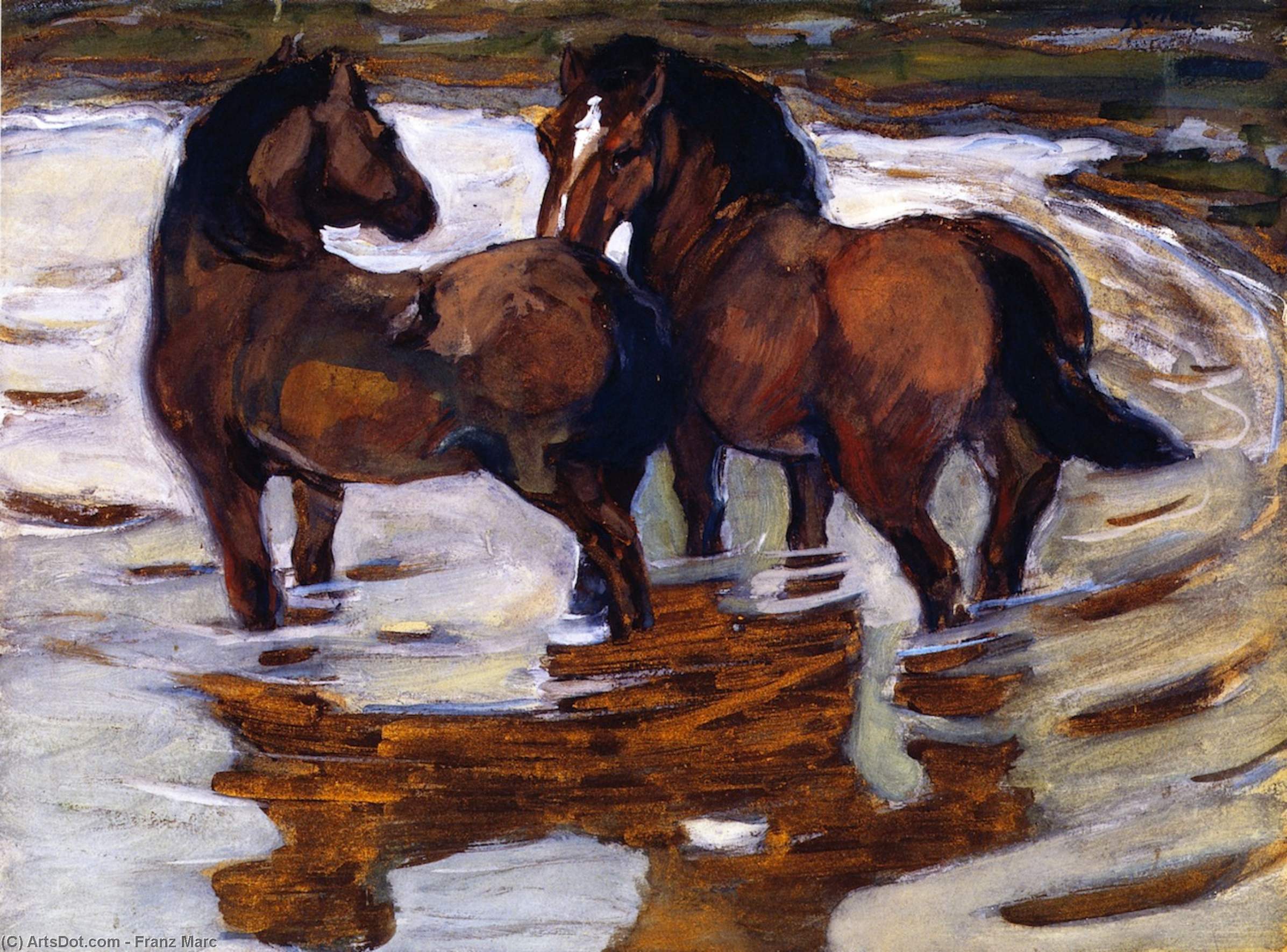 Zwei Pferde An Einer Tränke — Franz Marc