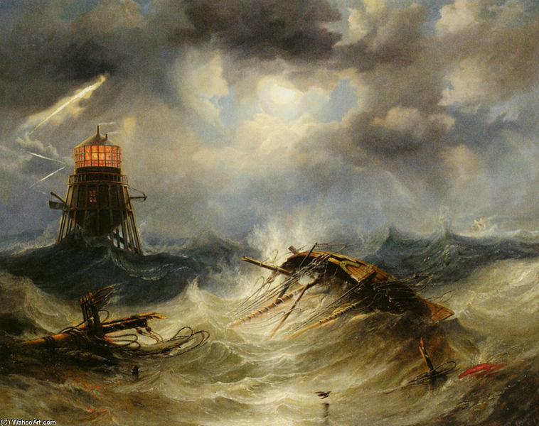 The Irwin Lighthouse, Storm Raging — John Wilson Carmichael