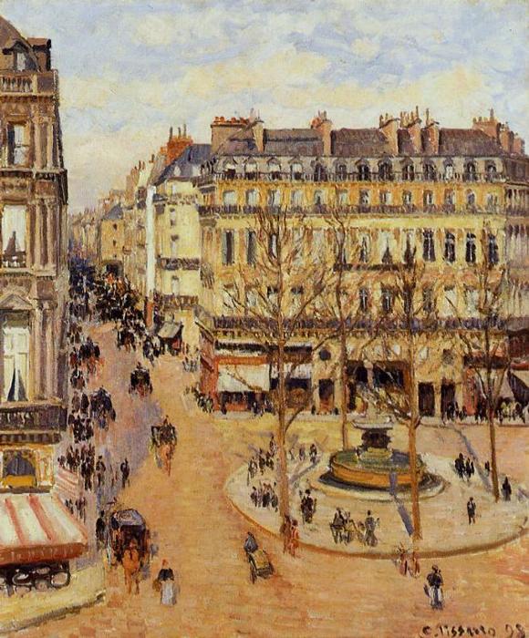 Rue Saint-honore: Morning Sun Effect, Place Du Theatre Francais — Camille Pissarro