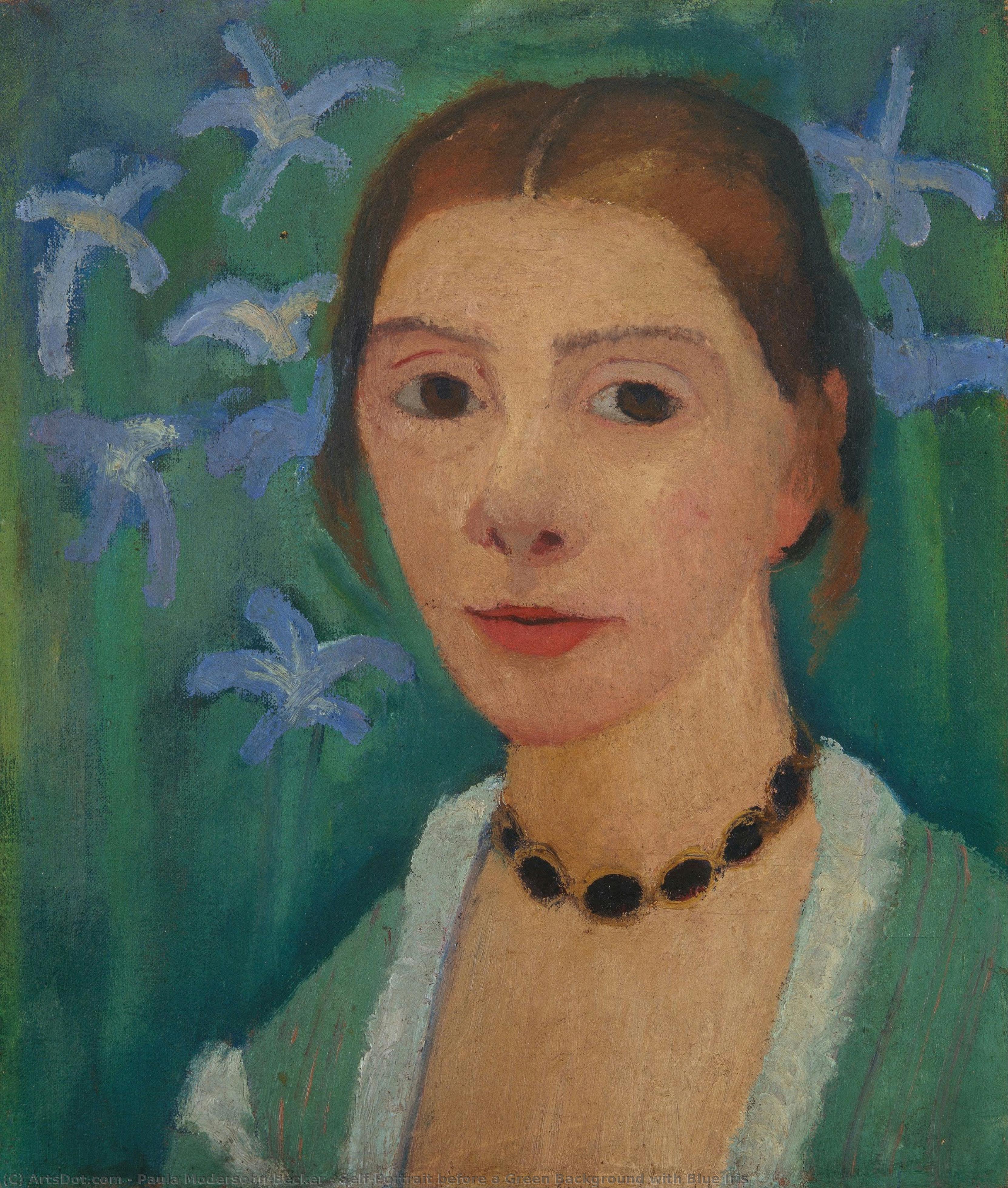 Autoritratto Davanti A Uno Sfondo Verde Con Iris Blu — Paula Modersohn-becker