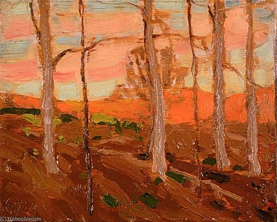 Trees, Red Hill, And Sunset Sky — Thomas Thomson