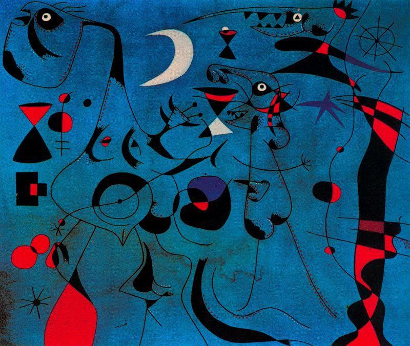 Personajes En La Noche Guiados Por Los Rastros Fosforescentes De Los Caracoles — Joan Miró