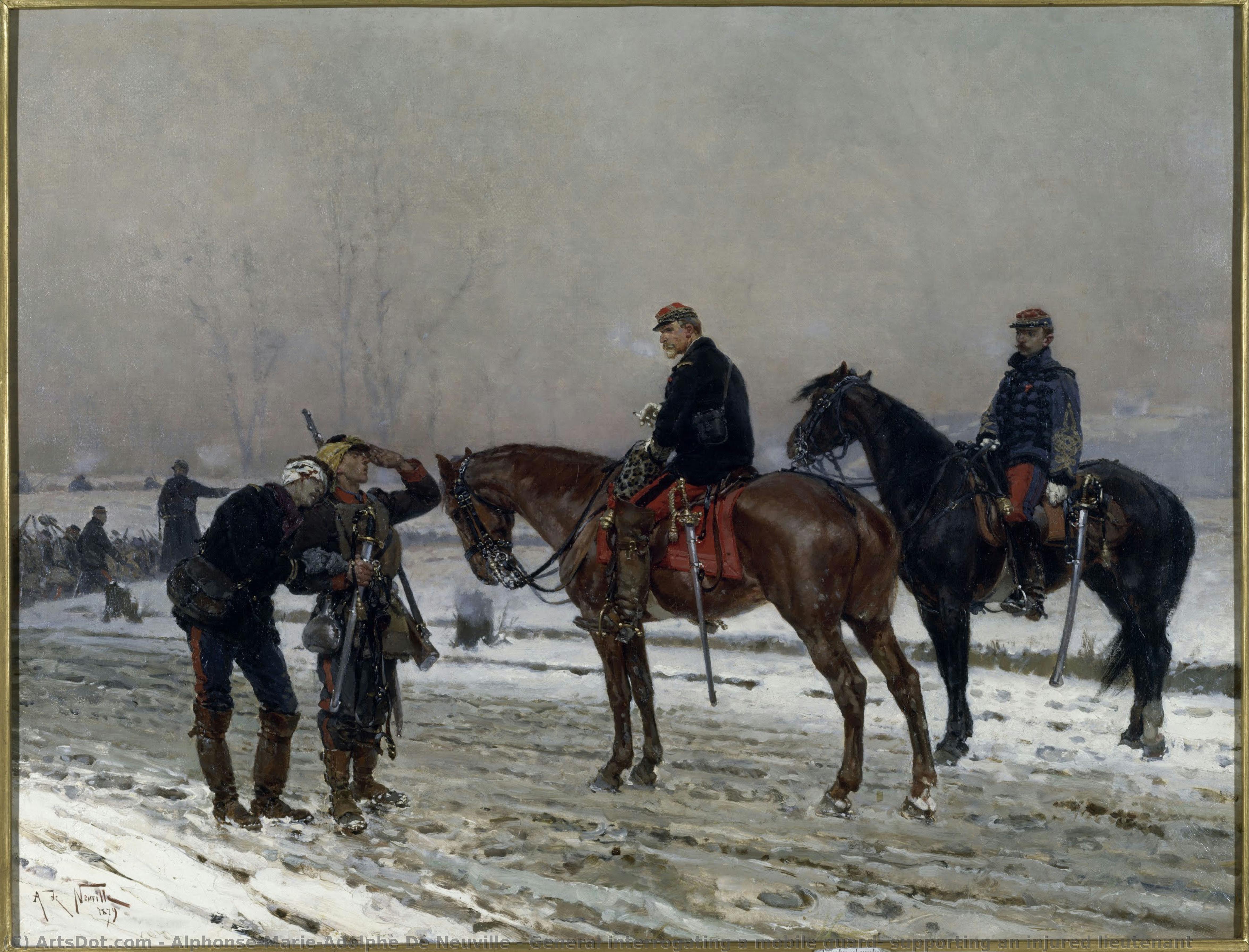 General Interrogating A Mobile Guard, Supporting An Injured Lieutenant — Alphonse De Neuville