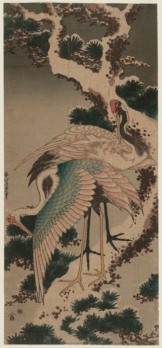 Cranes On Snowladen Pine — Kacušika Hokusai