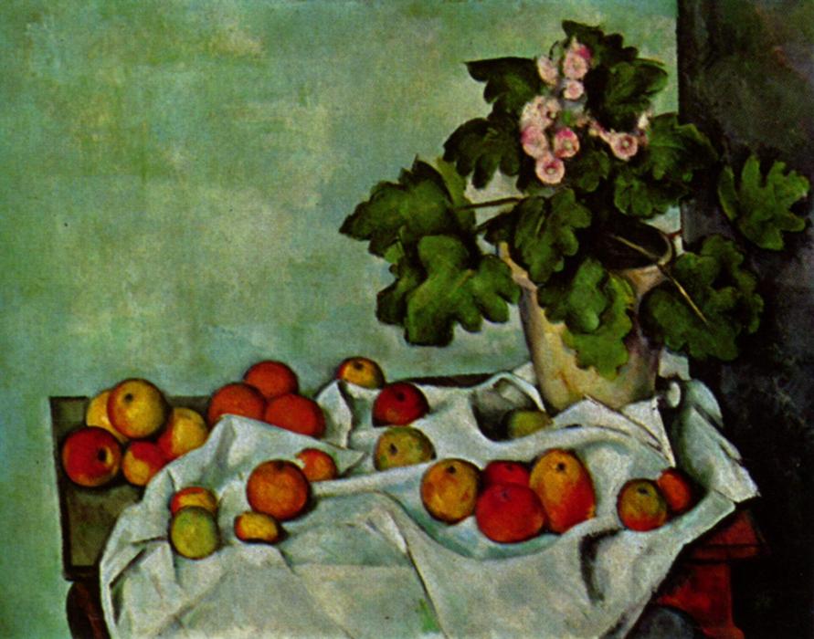 Still Life With Fruit Geraniums Stock — 세잔