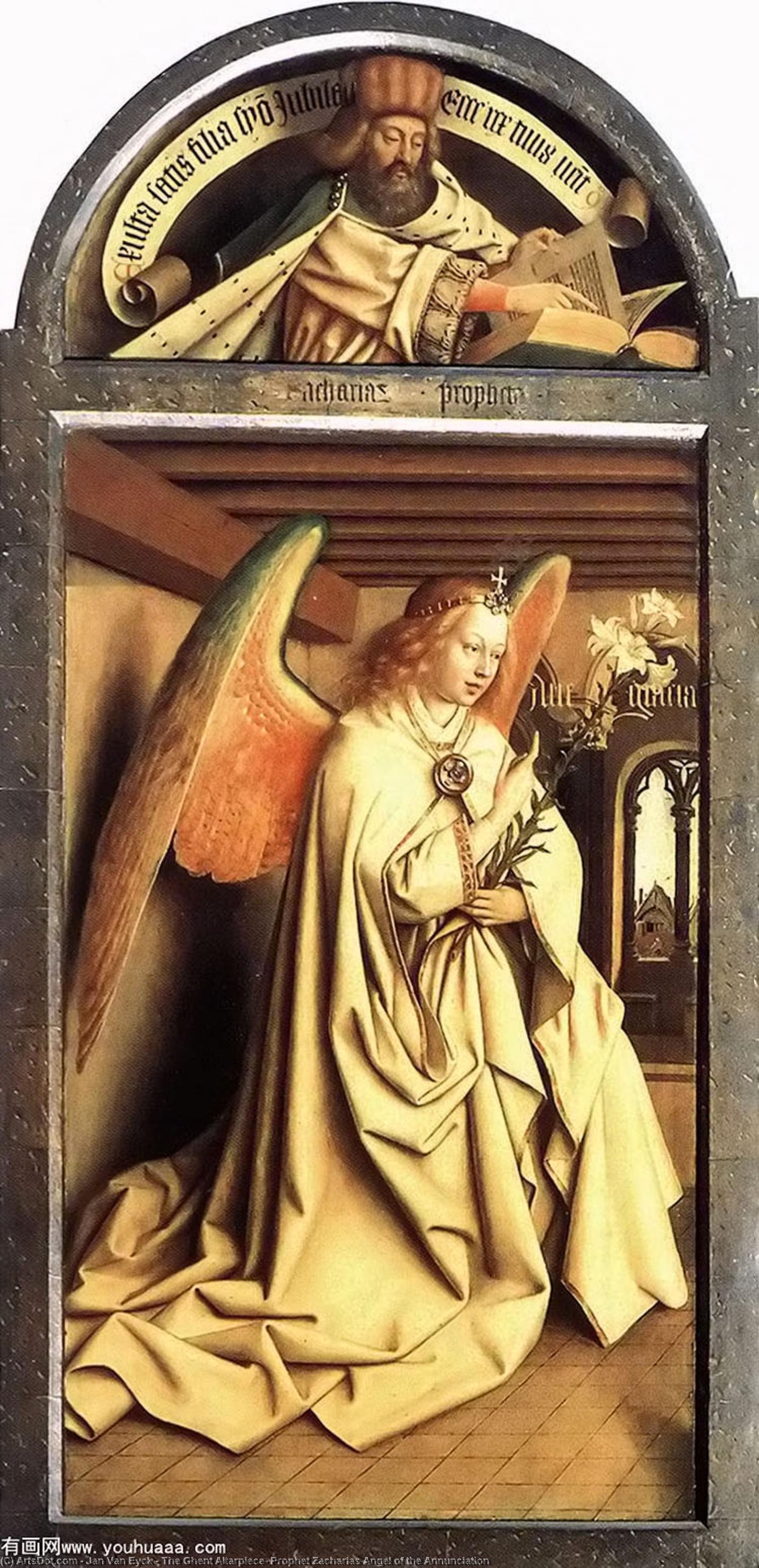 "the Ghent Altarpiece: Prophet Zacharias Angel Of The Annunciation" -> "ghenti Retseptakel: Prohvet Jaakobus Ja Kimbel Pühastamise Vaatel" — Jan Van Eyck