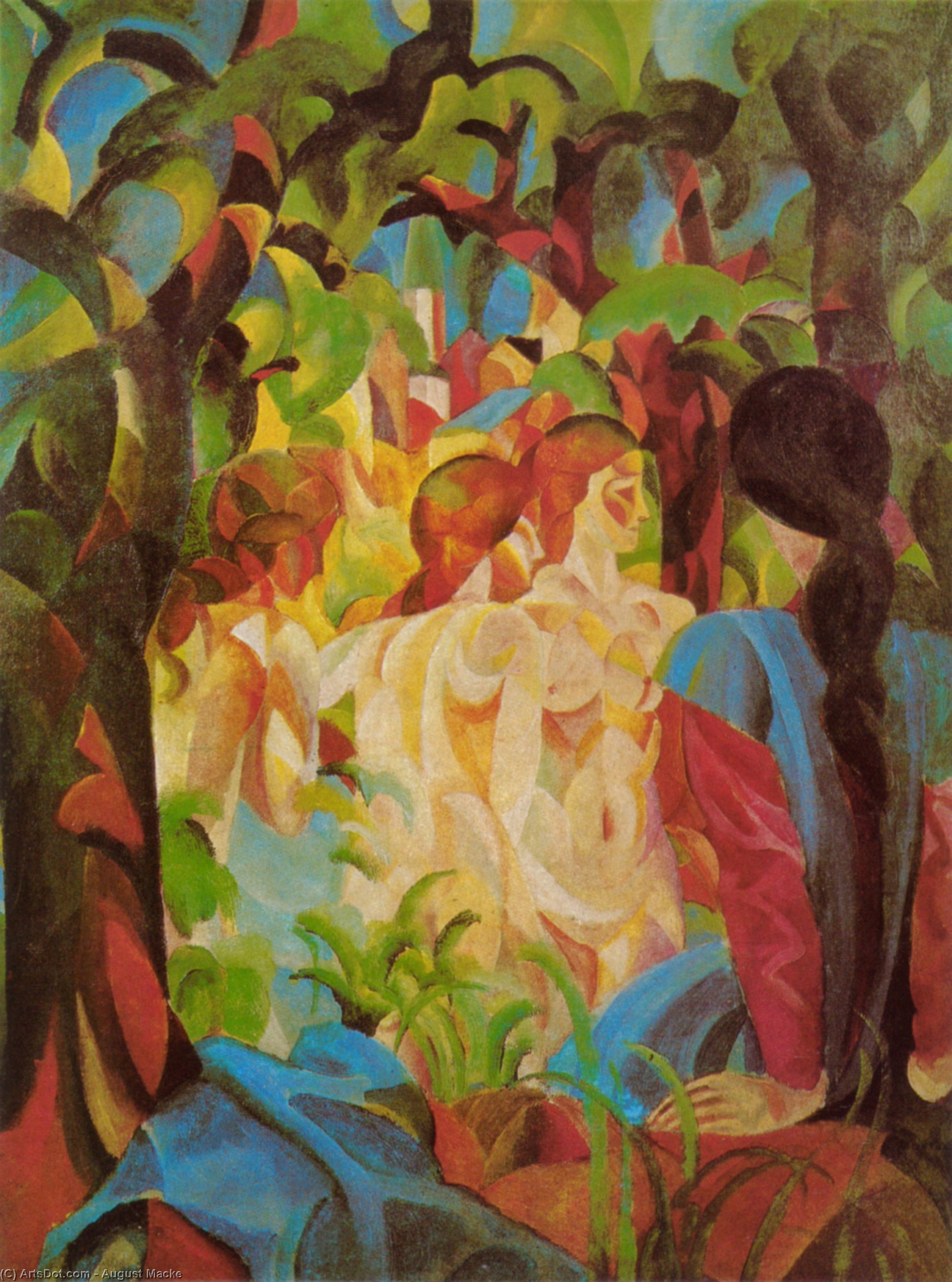 Girls Bathing With Town In Background — Augusto Macke