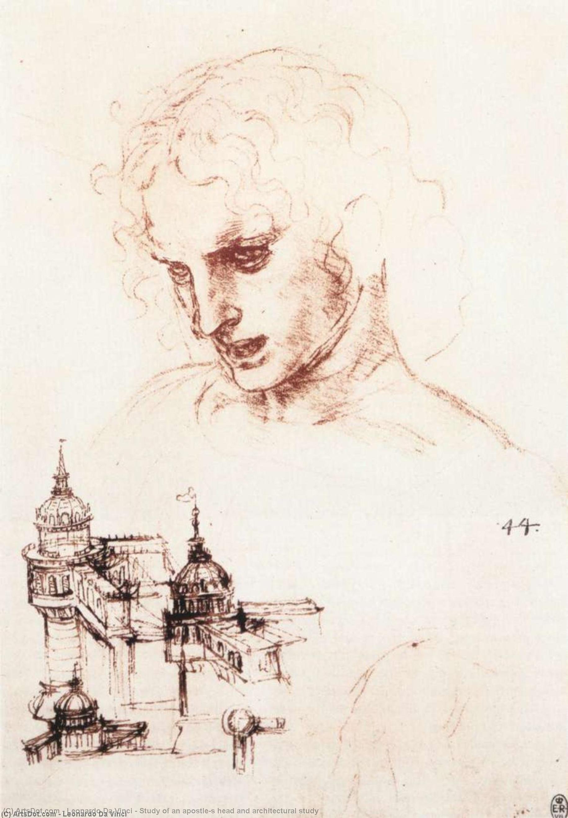 Study Of An Apostle's Head And Architectural Study — Leonardo Da Vinci