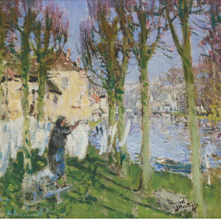 Laundress Hanging Washing — Pierre-eugène Montézin