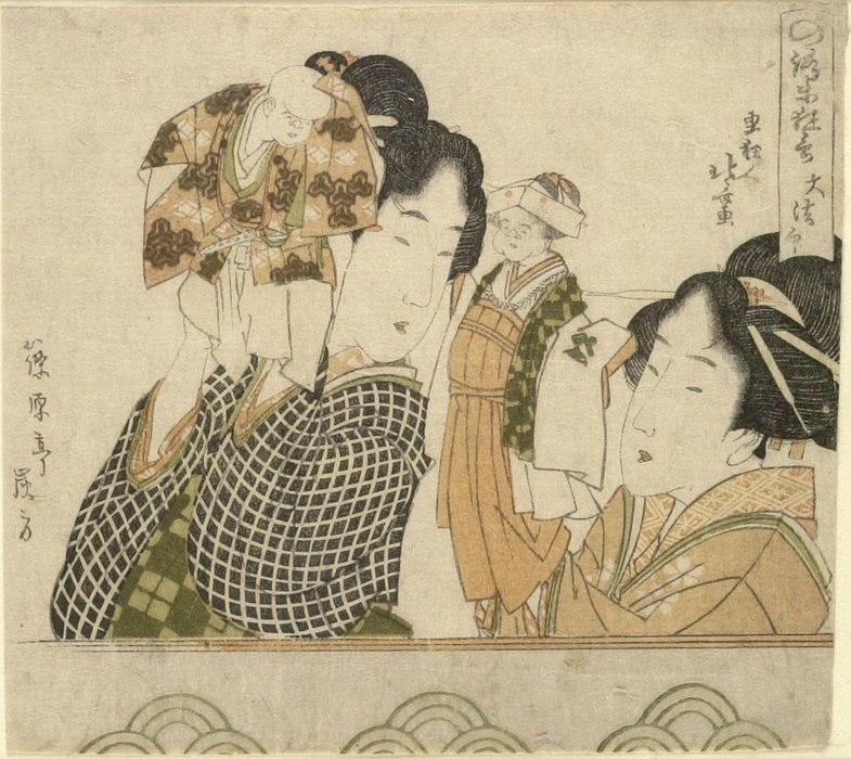 Two Women Playing Hand Puppets Of Noroma And Soroma — Kacušika Hokusai