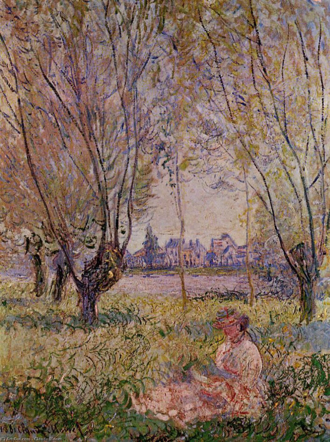 Kvinde Siddende Under Pilene — Claude Monet