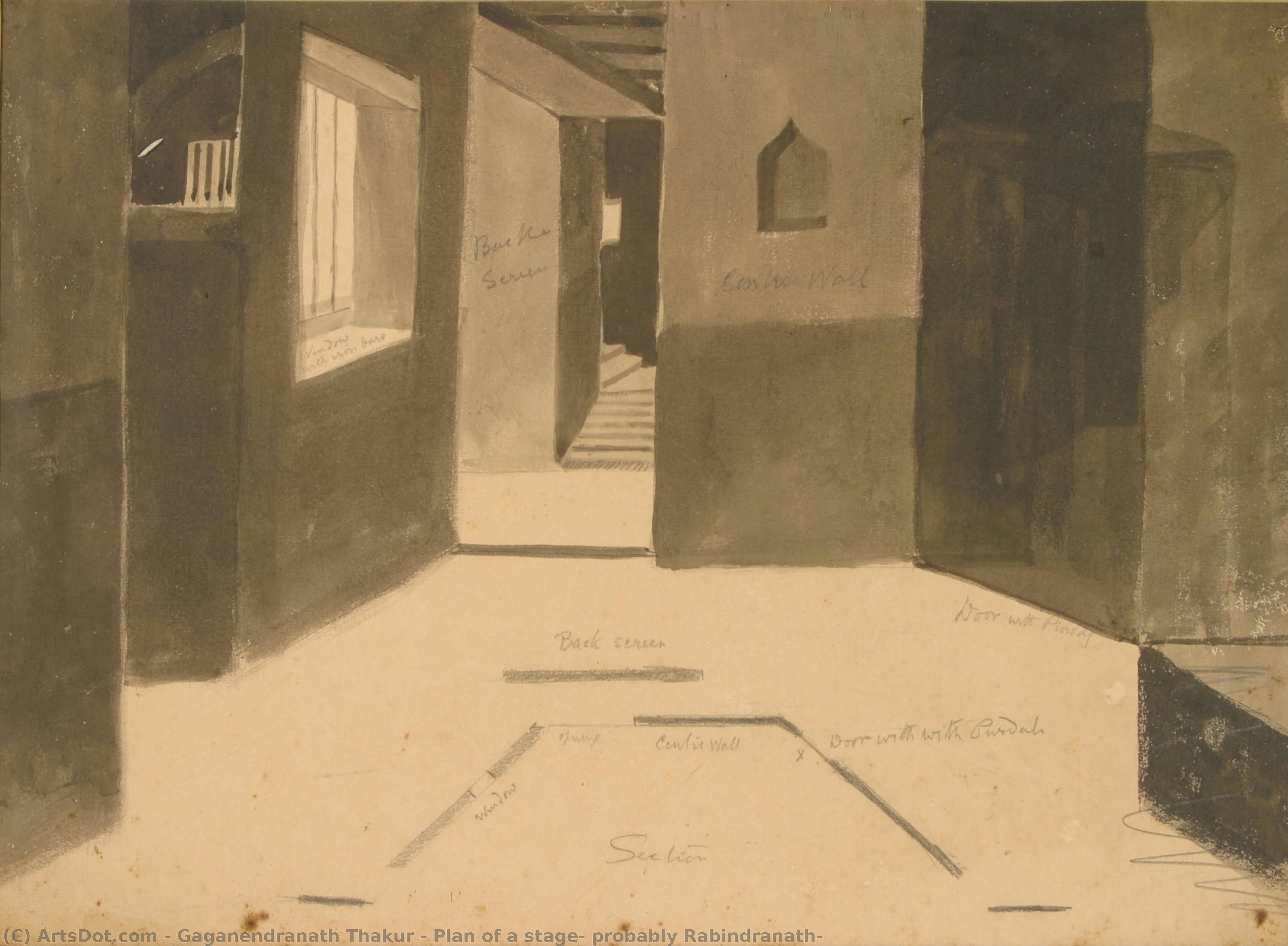 Plan Of A Stage, Probably Rabindranath — Gaganendranath Thakur