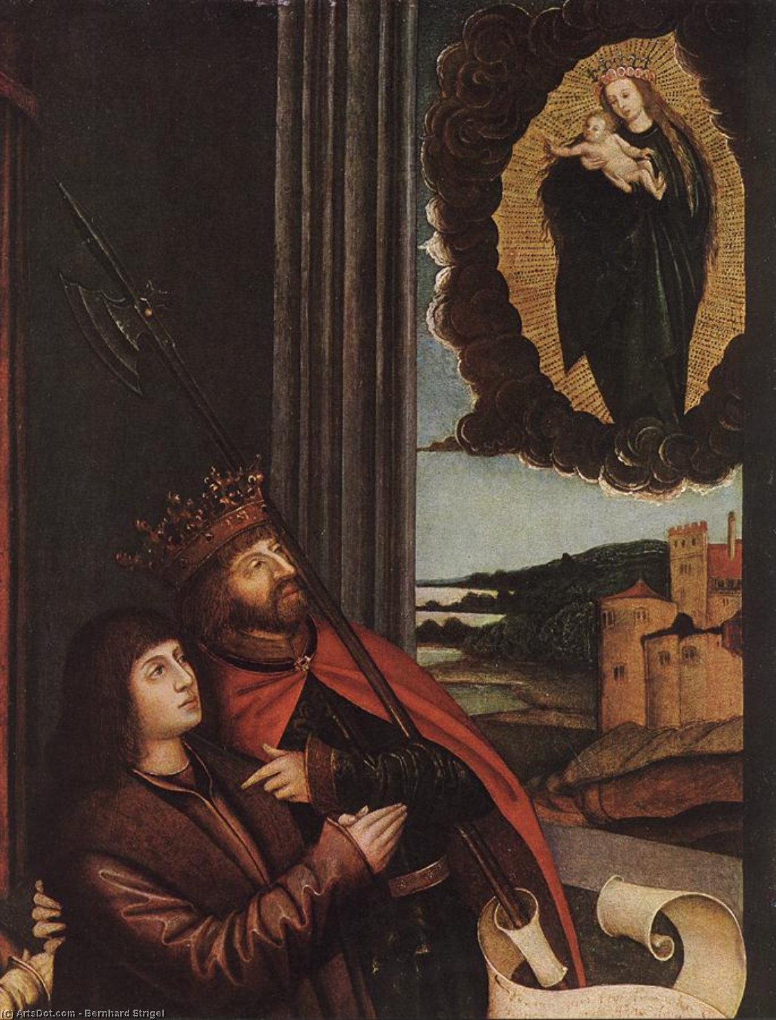 St Ladislas Przedstawia Władysława Ii I Jego Synów Maryi Najświętszej Богородицы (detal) — Bernhard Strigel