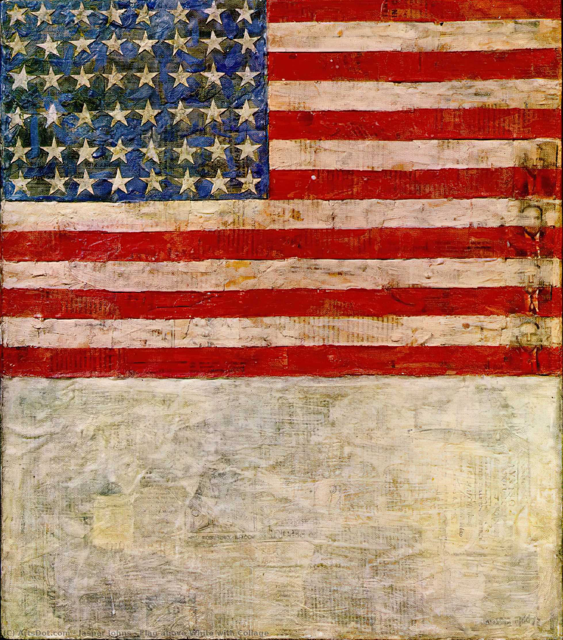 Drapeau Au-dessus Du Blanc Avec Collage — Jasper Johns