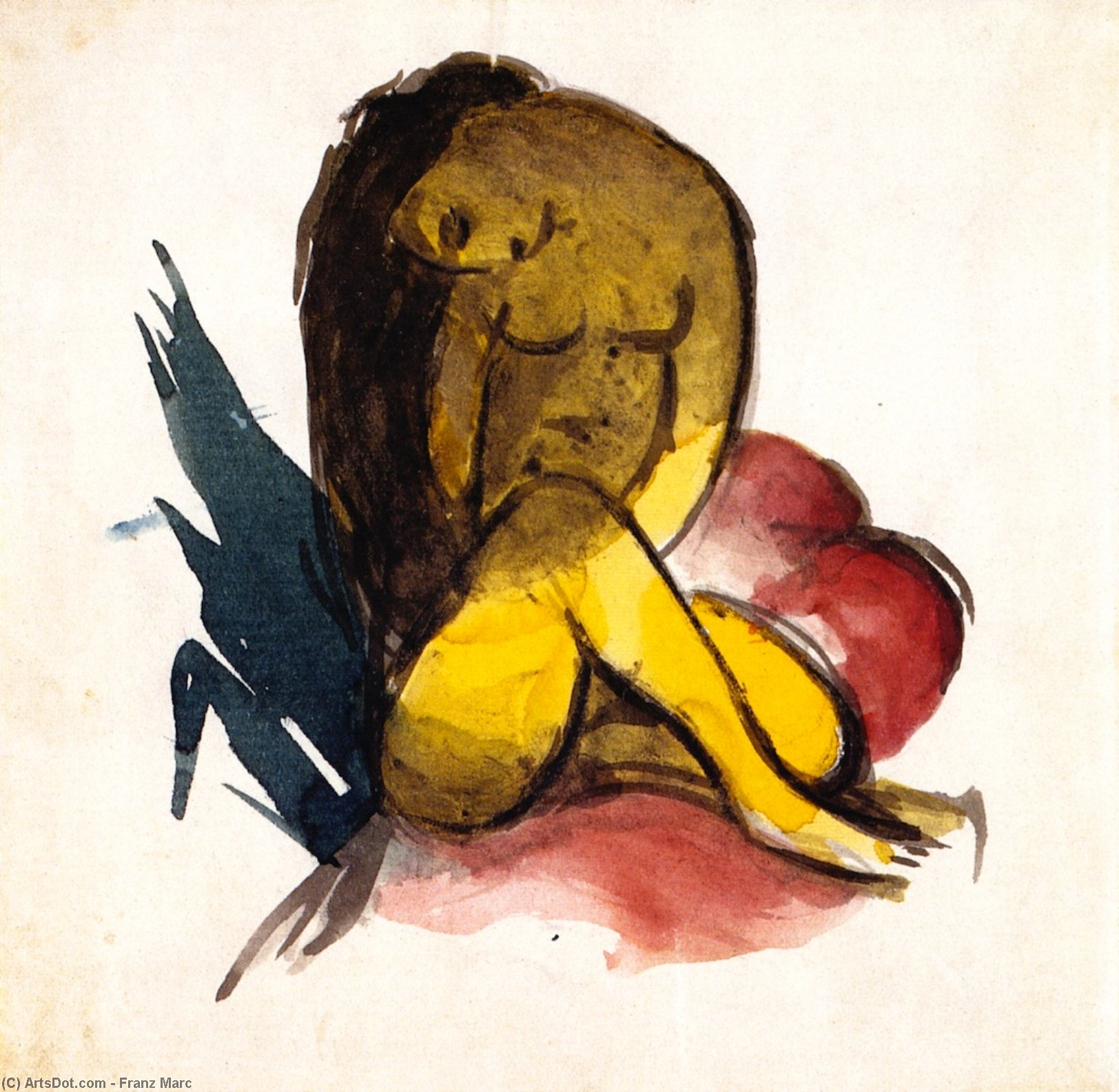 Gul Kvindelig Nøgen Siddende — Franz Marc